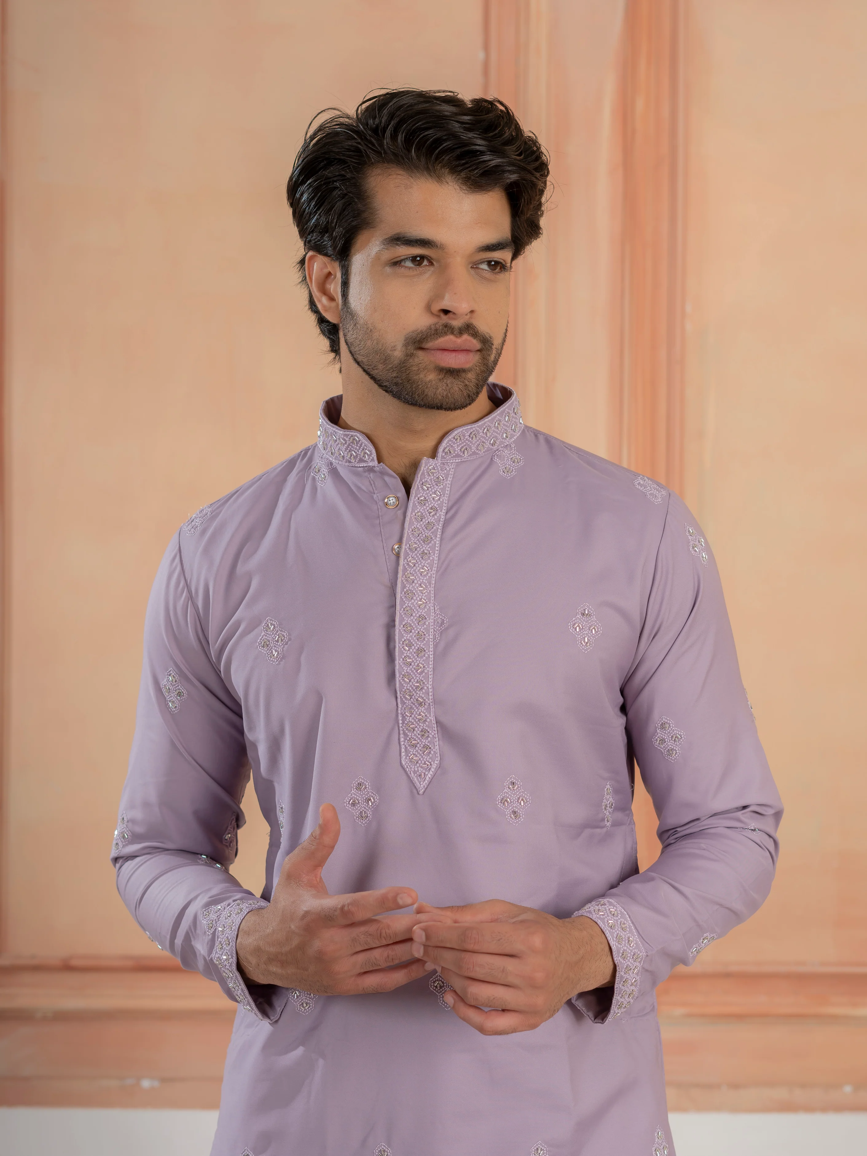 Lavender Soft Cotton Kurta Set with Traditional Butta Work - Image 2