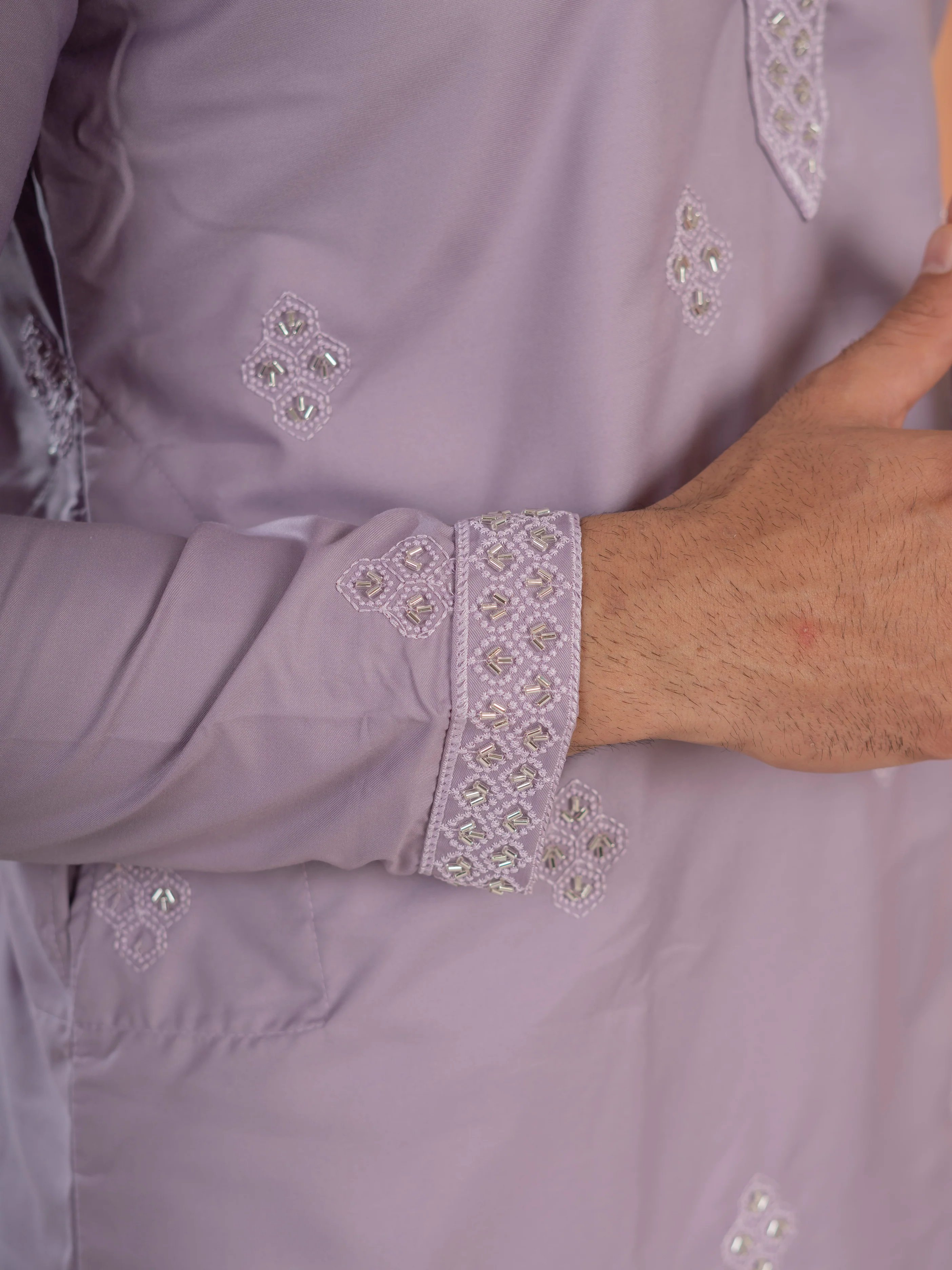 Lavender Soft Cotton Kurta Set with Traditional Butta Work - Image 4