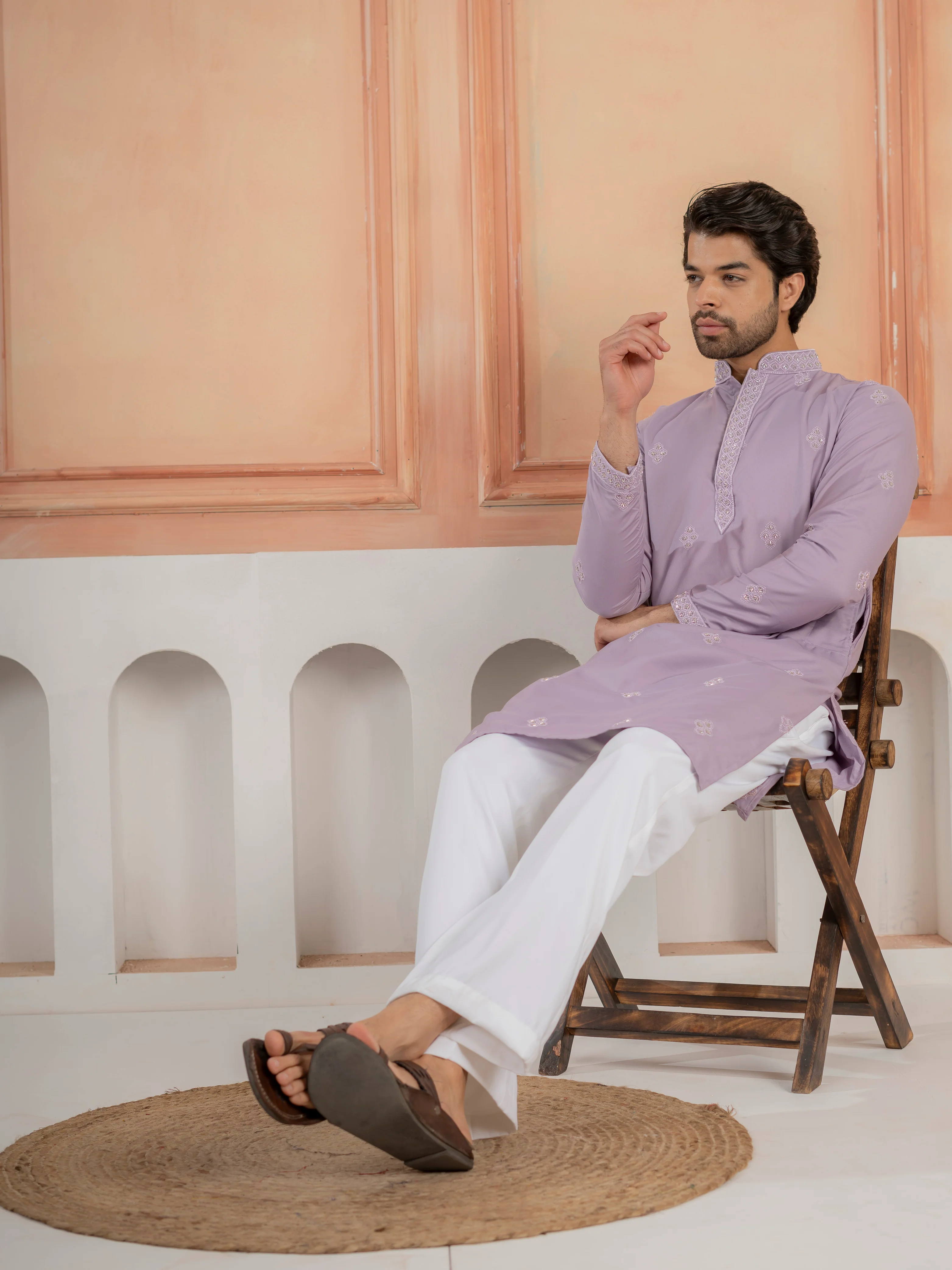 Lavender Soft Cotton Kurta Set with Traditional Butta Work - Image 5