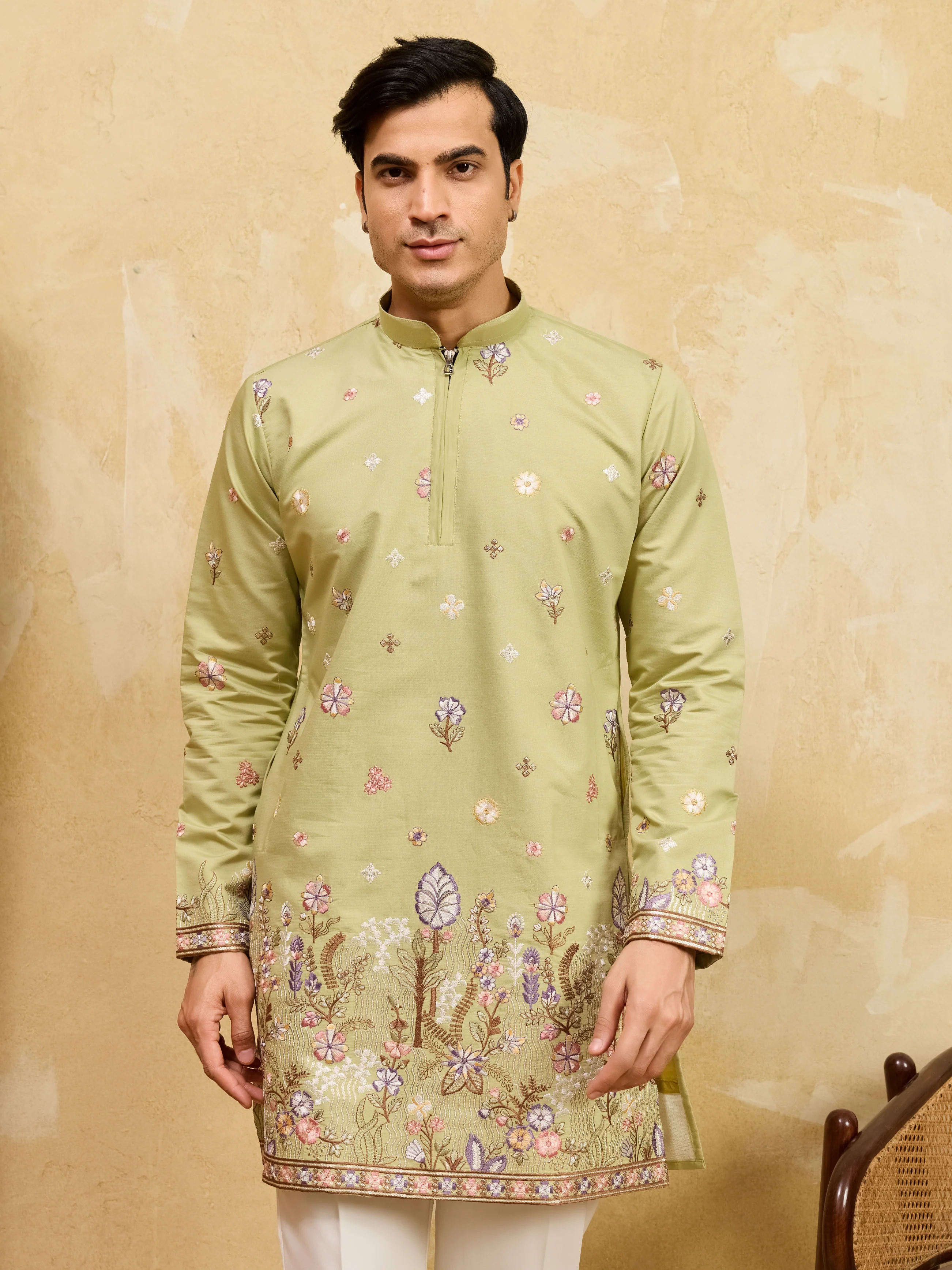 Light Green Festive Wear Embroidered Kurta Set For Mens - Image 2
