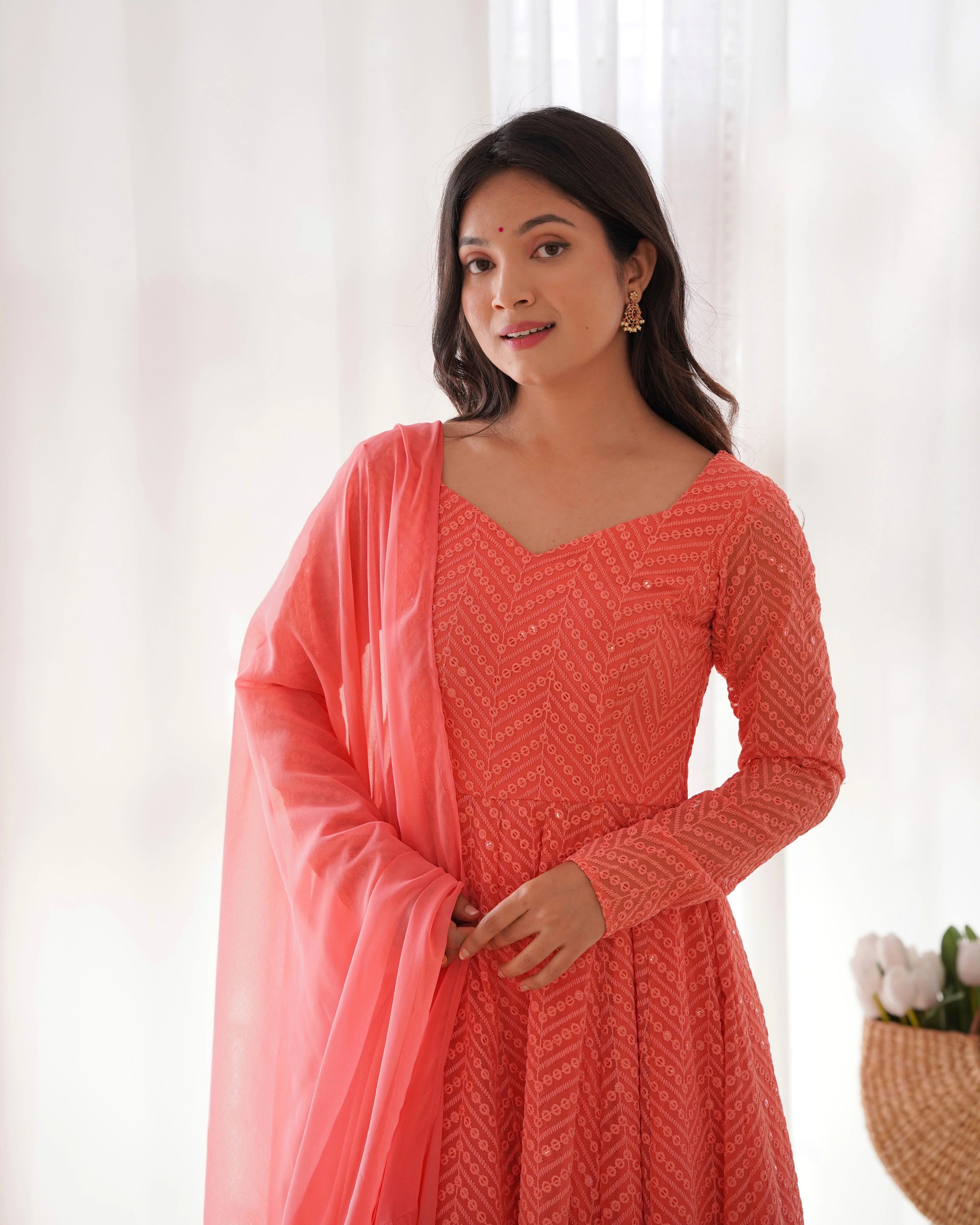 Lucknowi Elegance Peach Anarkali Suit - Image 12