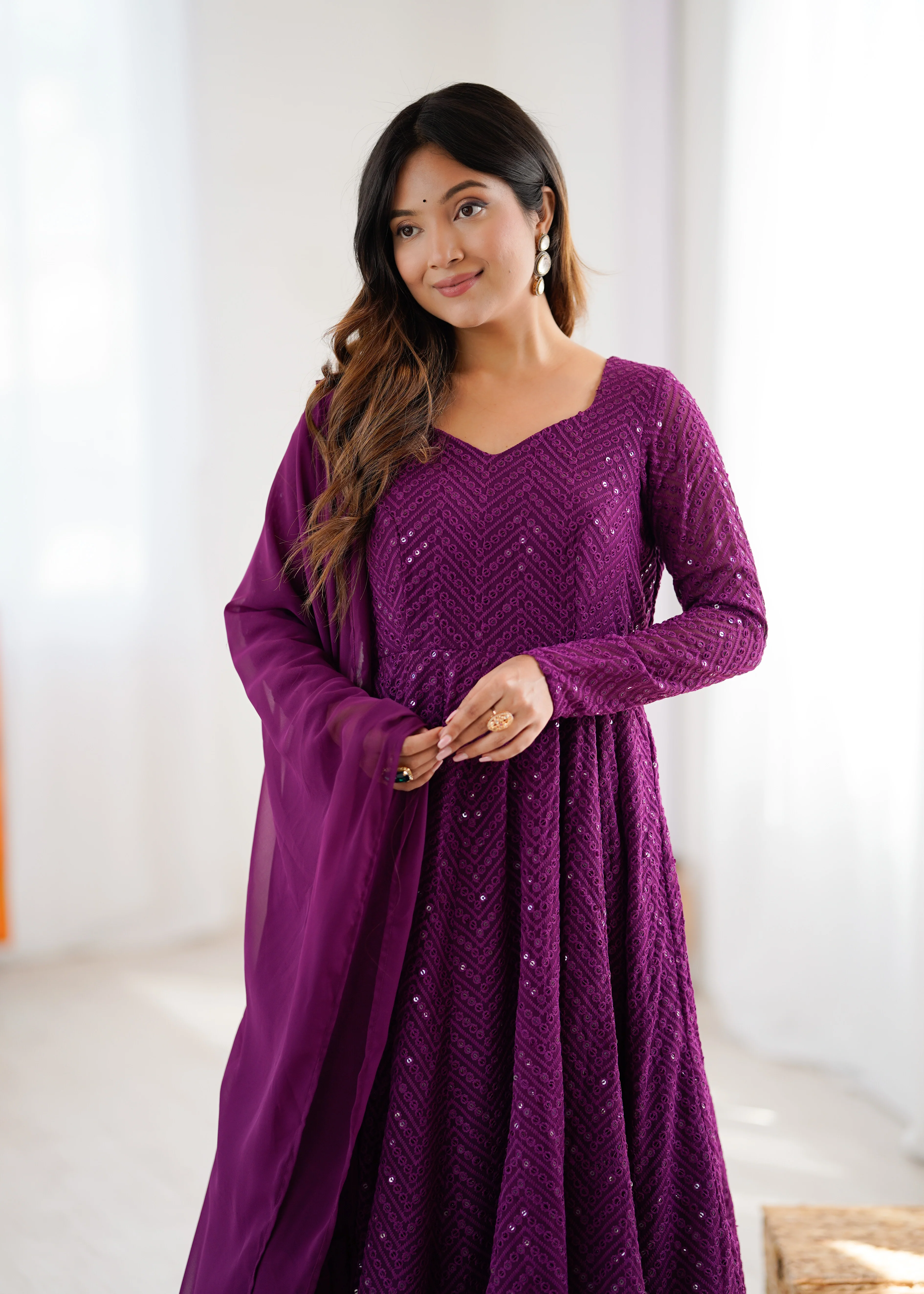 Lucknowi Elegance Wine Anarkali Suit - Image 9