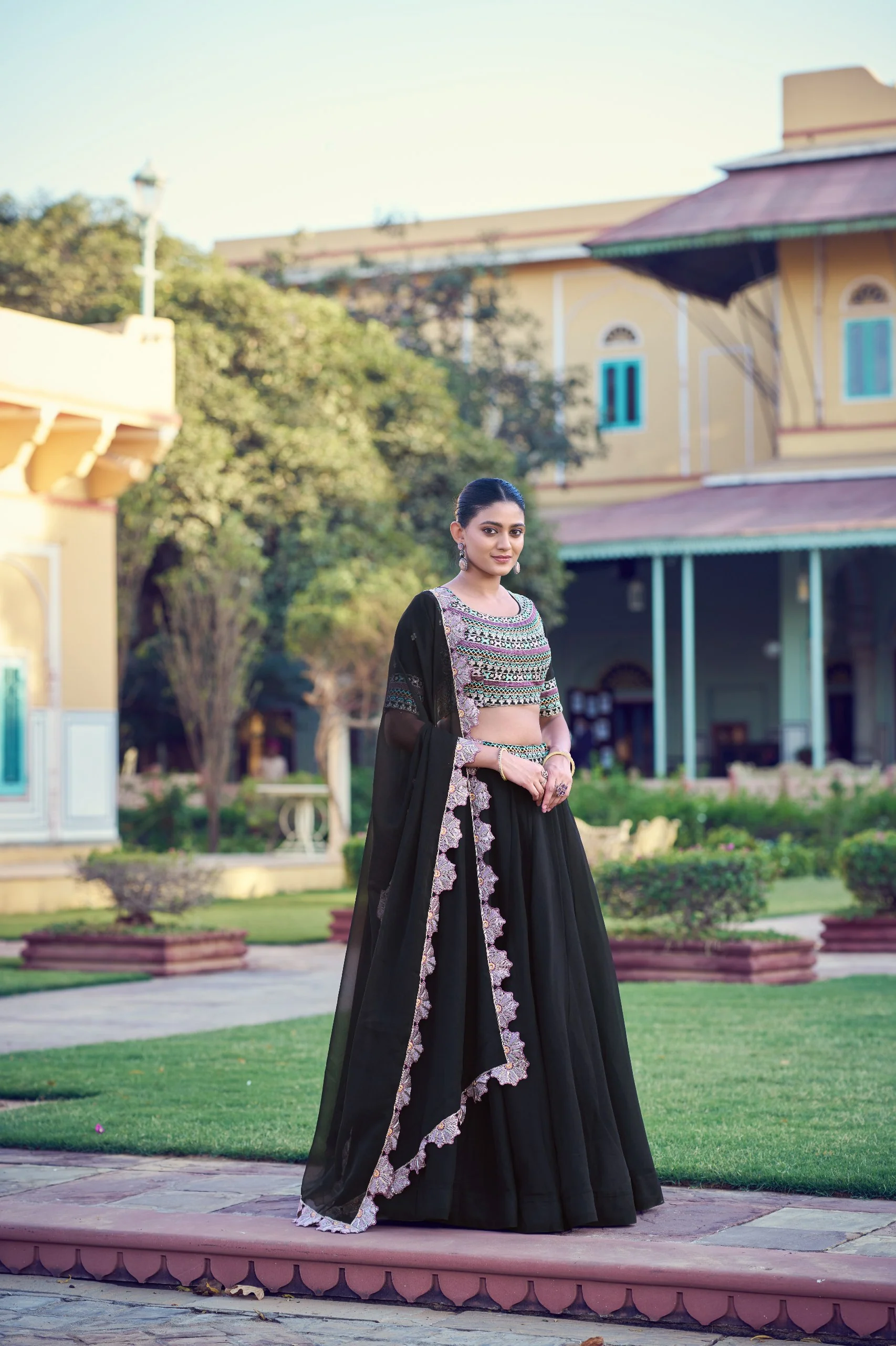 Luxury Black Aurum Georgette Heavy Flair Lehenga Collection for Women - Image 2