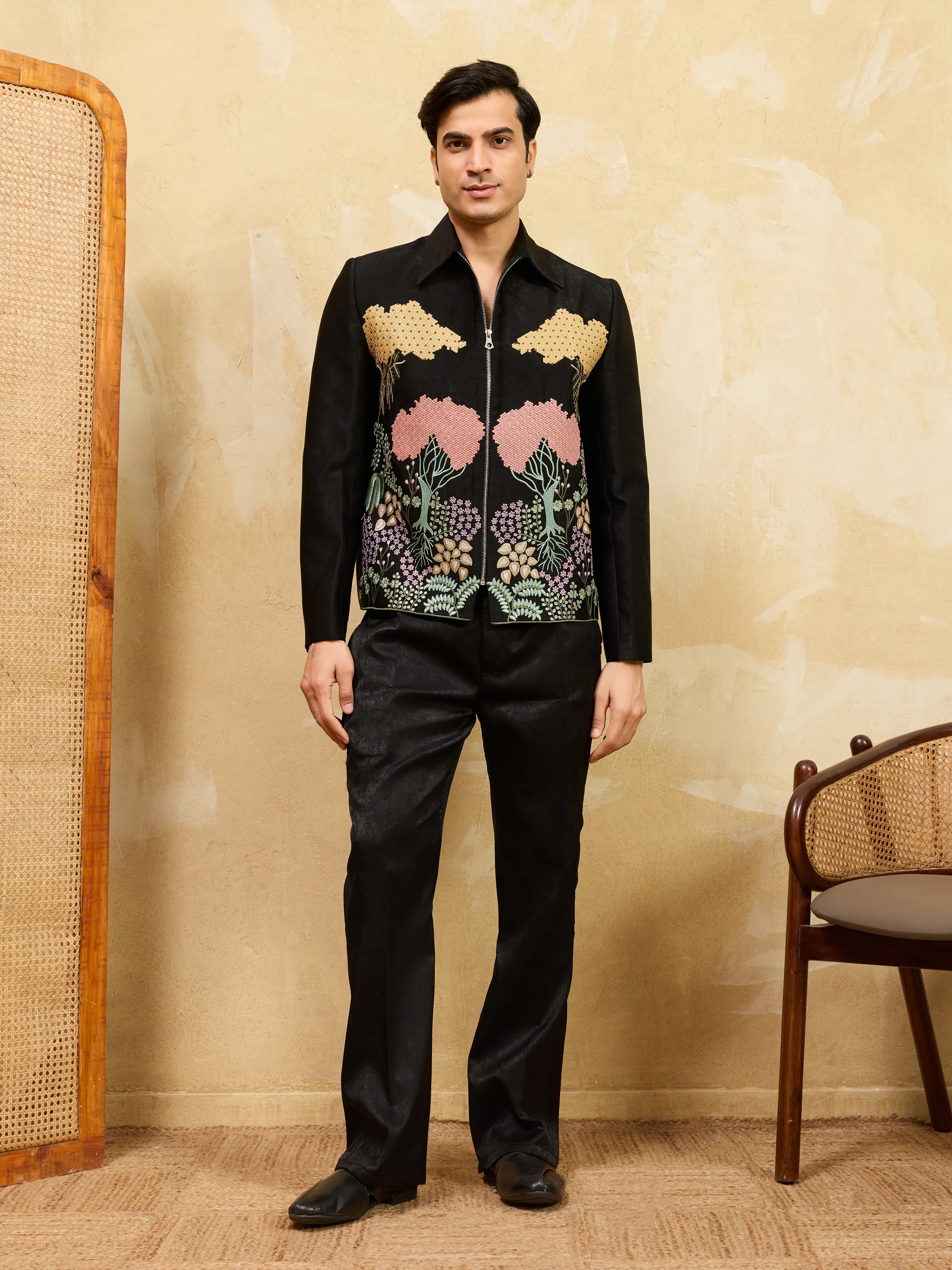 Luxury Black Bomber Jacket with Pant for Men Wedding Wear - Image 5