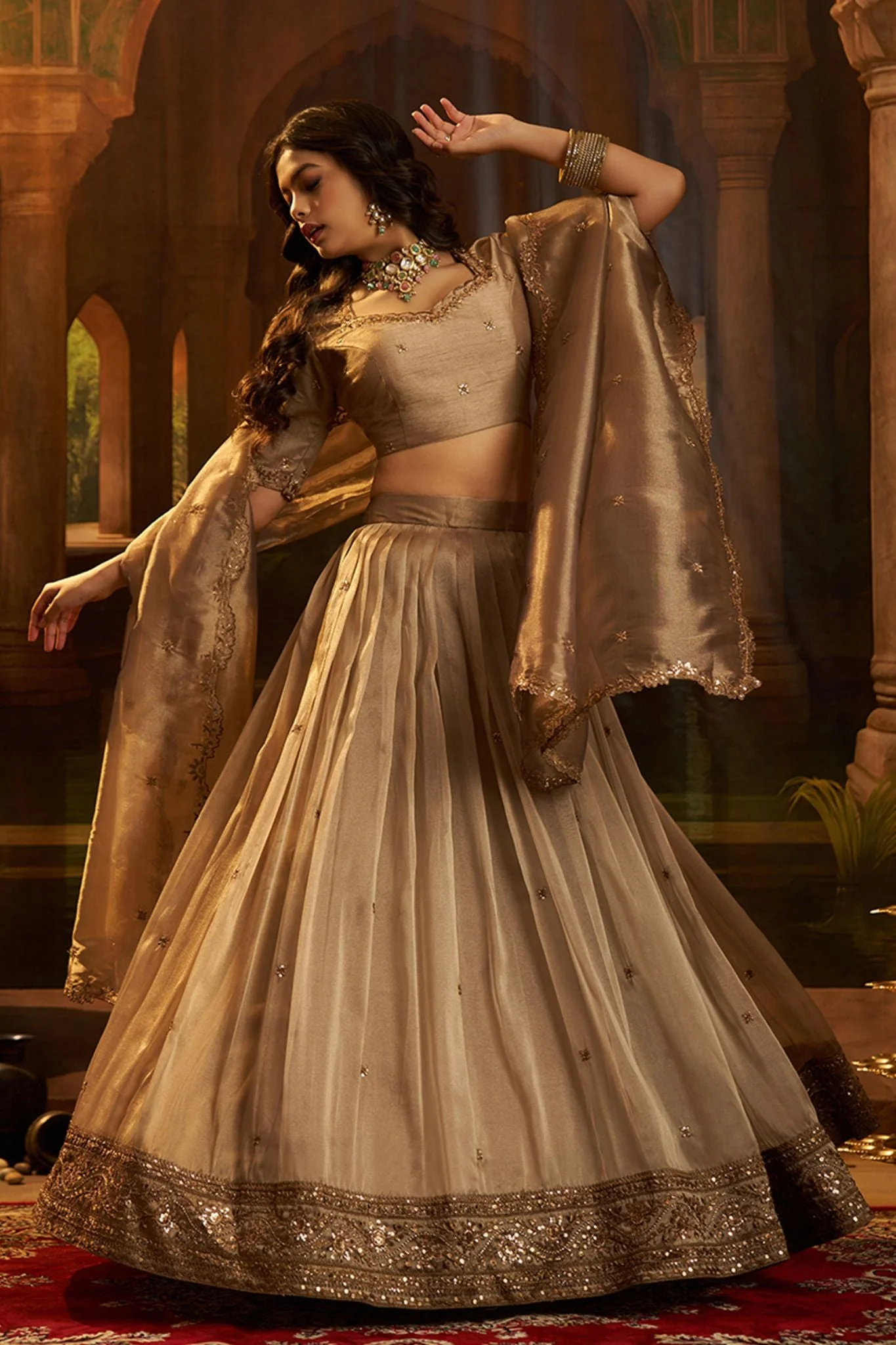 Luxury Brown Hiranya Silk Lehenga Set Featuring Art Silk Blouse And Detailed Embroidered Dupatta - Image 2