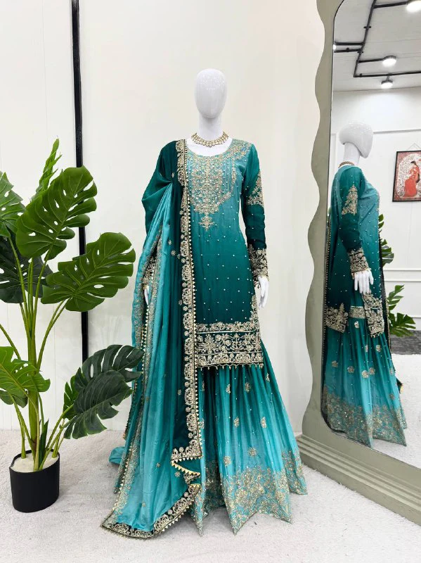 Luxury Chinnon Silk Suit Set with Dori & Moti Embroidery - Image 10