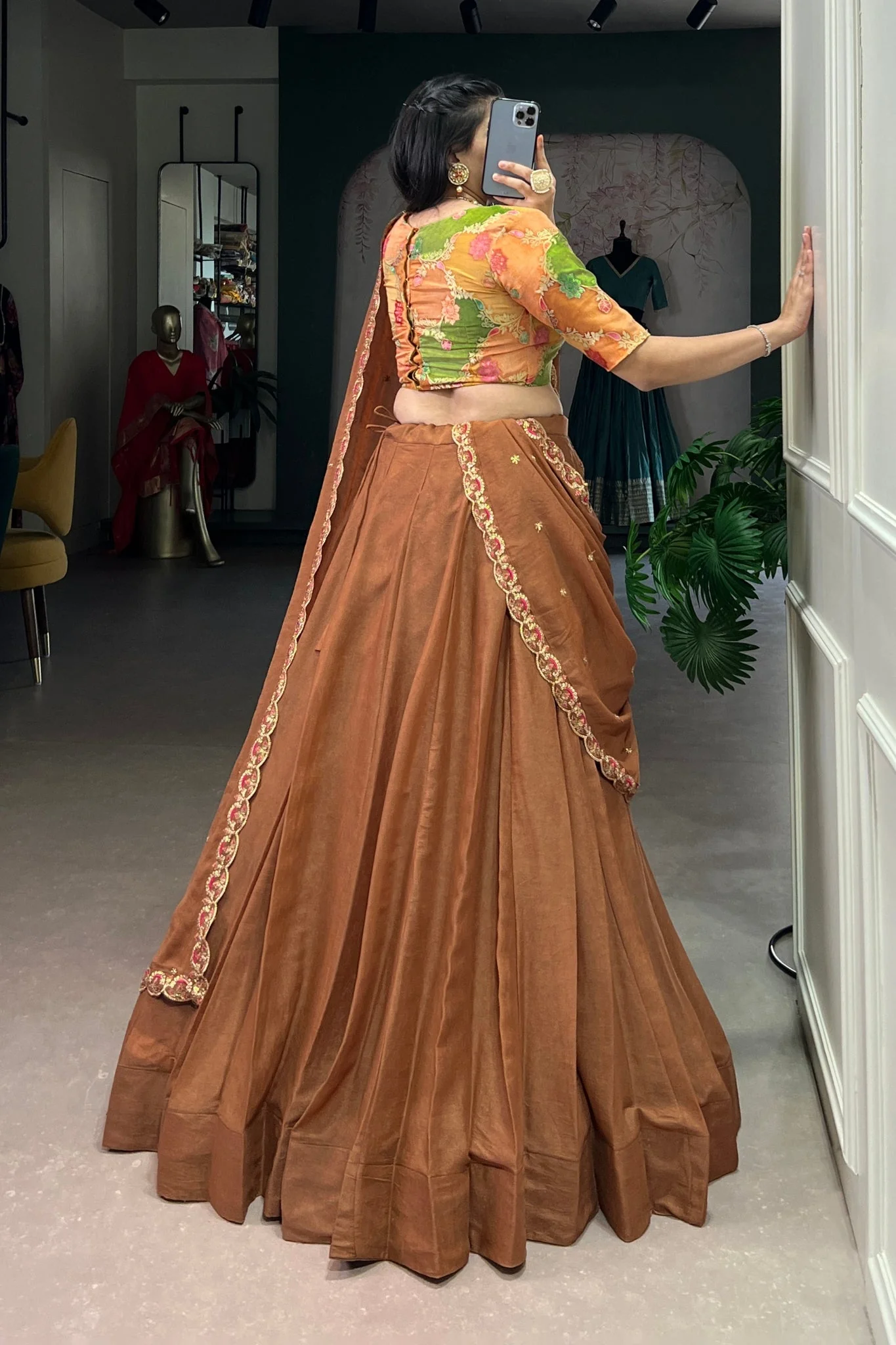 Luxury Chocolate Crush Designer Lehenga Set With Handcrafted Gotta Patti Blouse And Embroidered Dupatta - Image 5