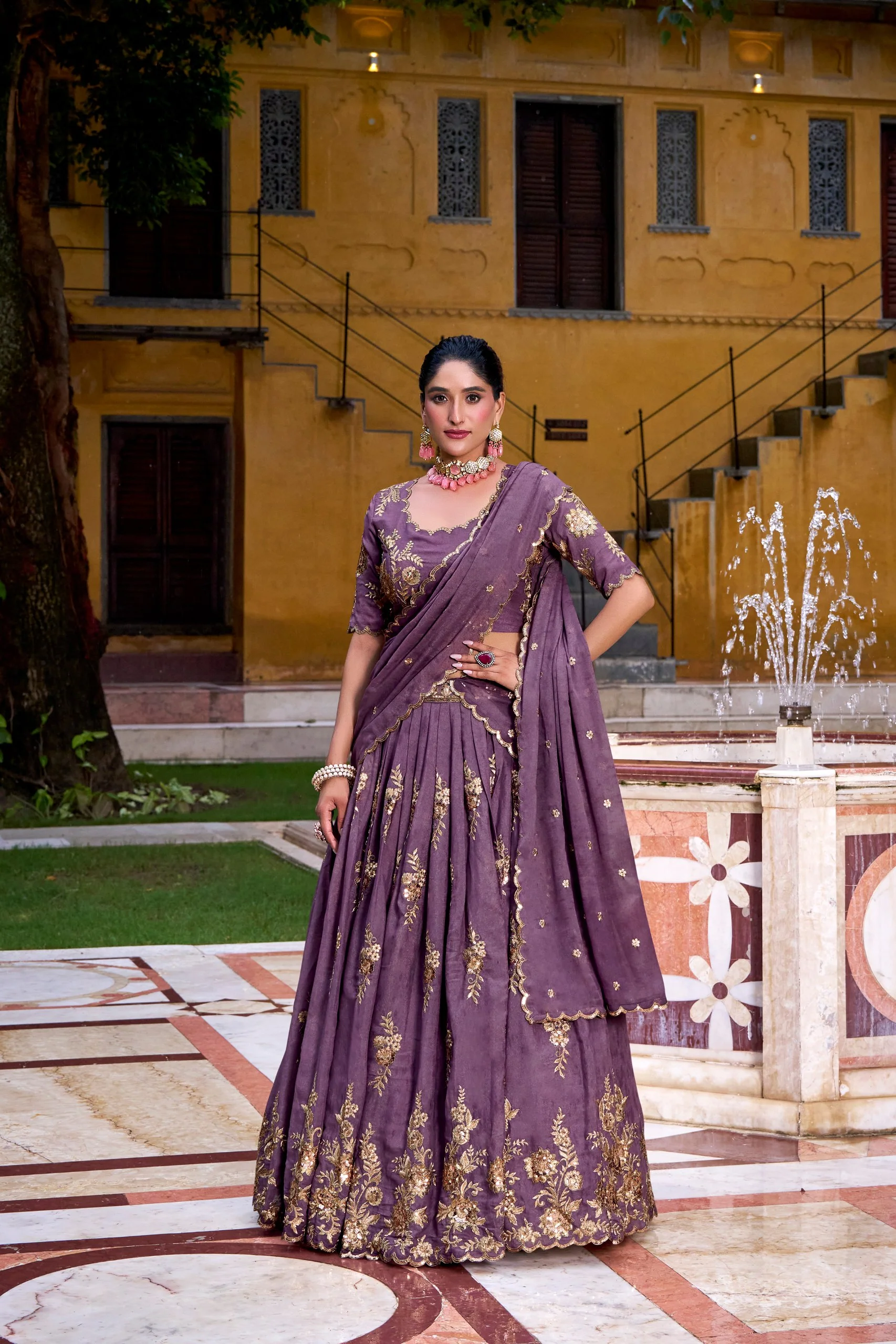 Luxury Chocolate Crush Embroidered Lehenga Choli Set