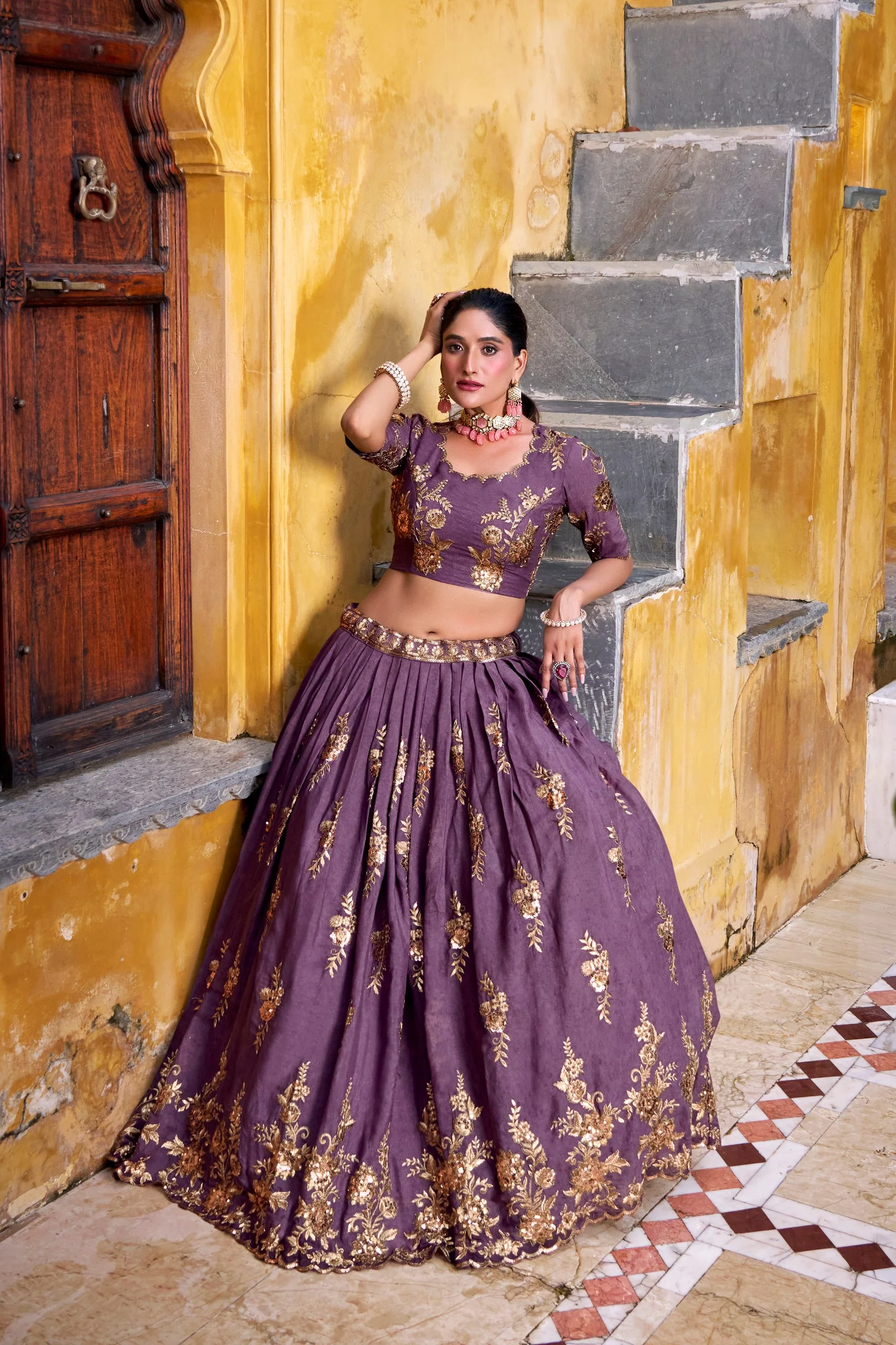 Luxury Chocolate Crush Embroidered Lehenga Choli Set - Image 2