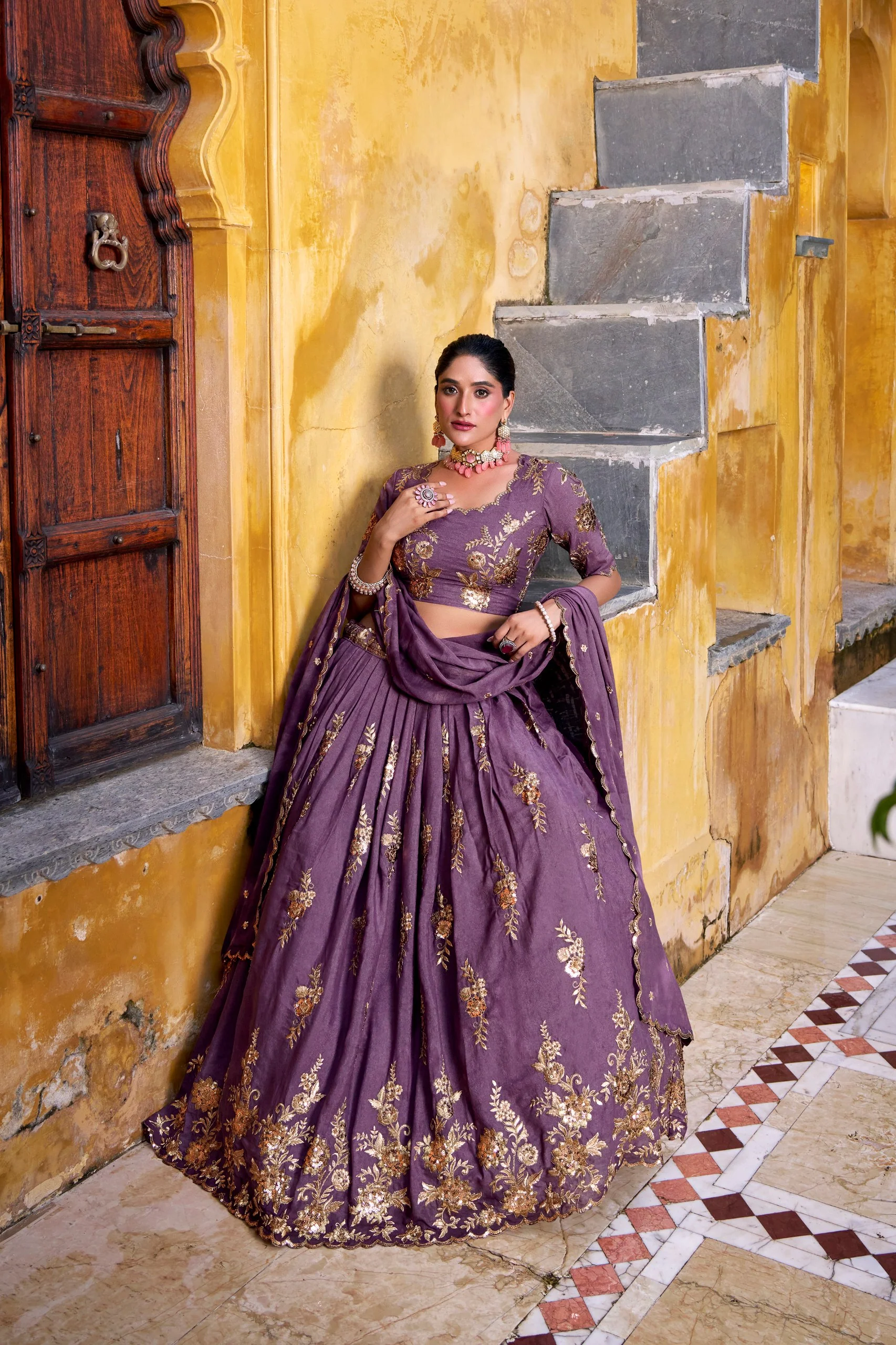 Luxury Chocolate Crush Embroidered Lehenga Choli Set - Image 3
