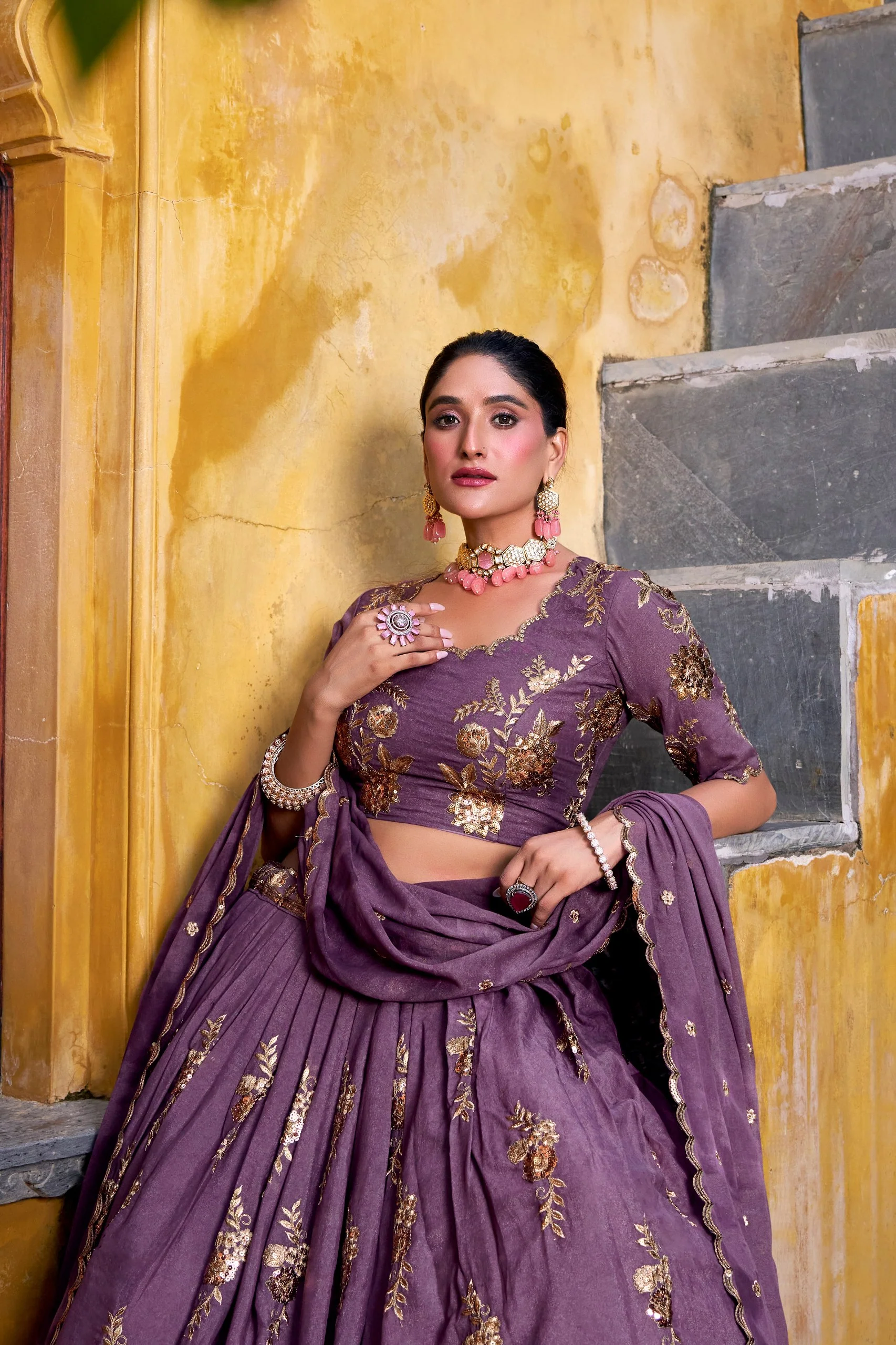 Luxury Chocolate Crush Embroidered Lehenga Choli Set - Image 4