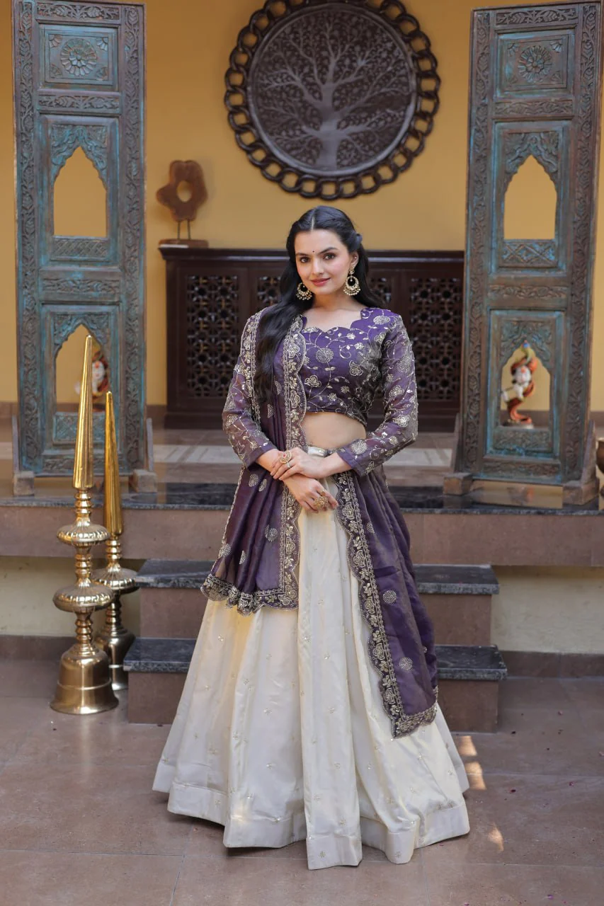 Luxury Cosmos Zari and Pipe Work Lehenga Set with Dupatta - Image 2