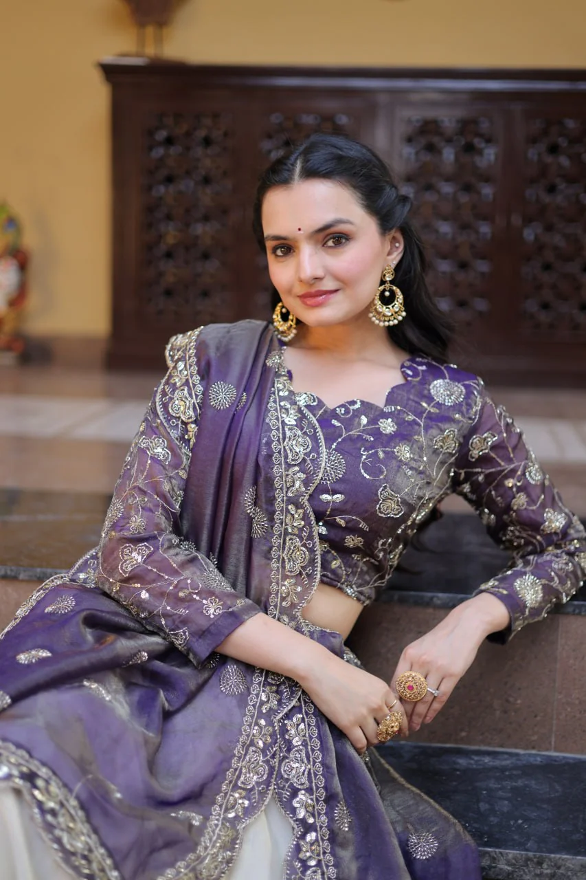 Luxury Cosmos Zari and Pipe Work Lehenga Set with Dupatta - Image 4