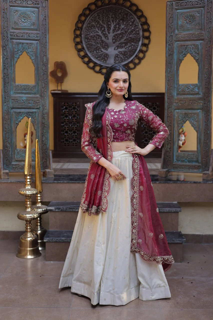 Luxury Cosmos Zari and Pipe Work Lehenga Set with Dupatta - Image 5