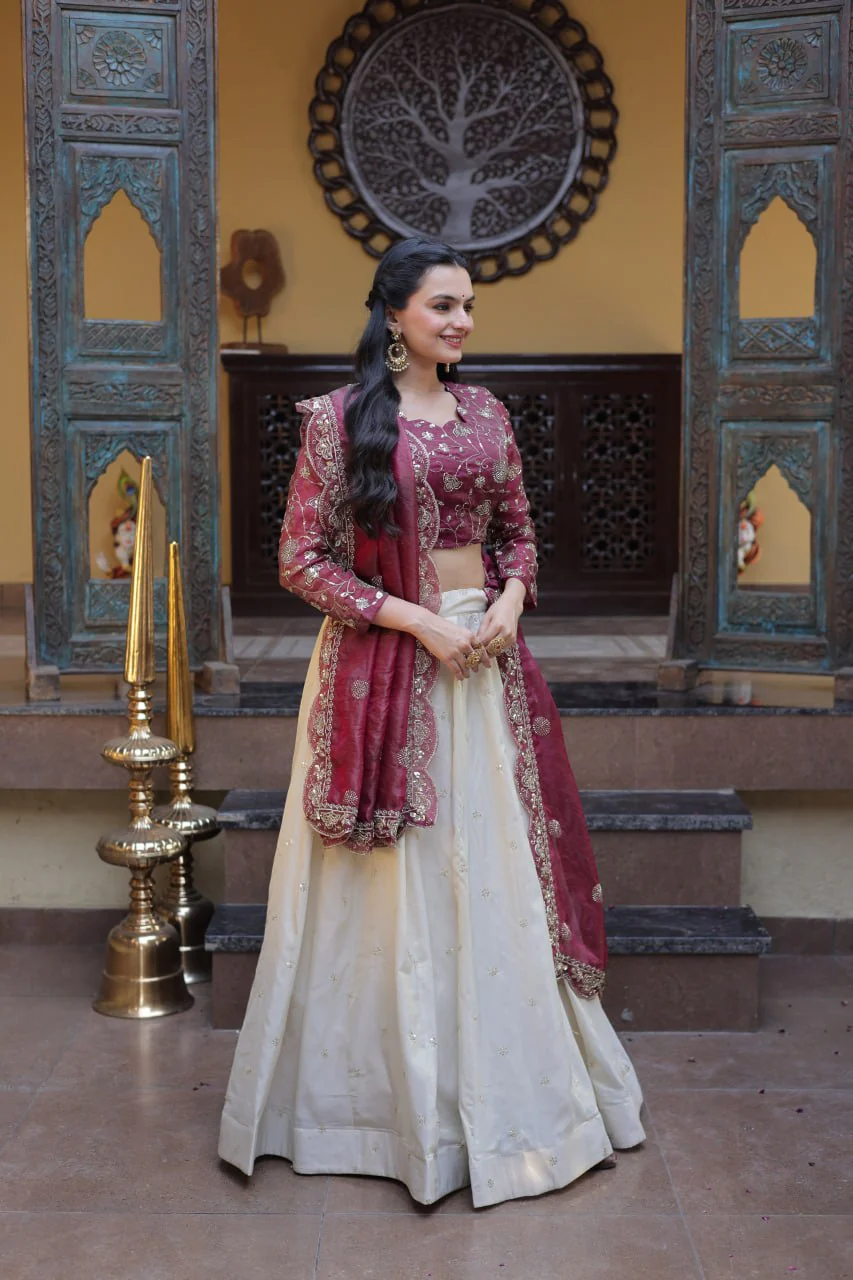 Luxury Cosmos Zari and Pipe Work Lehenga Set with Dupatta - Image 6