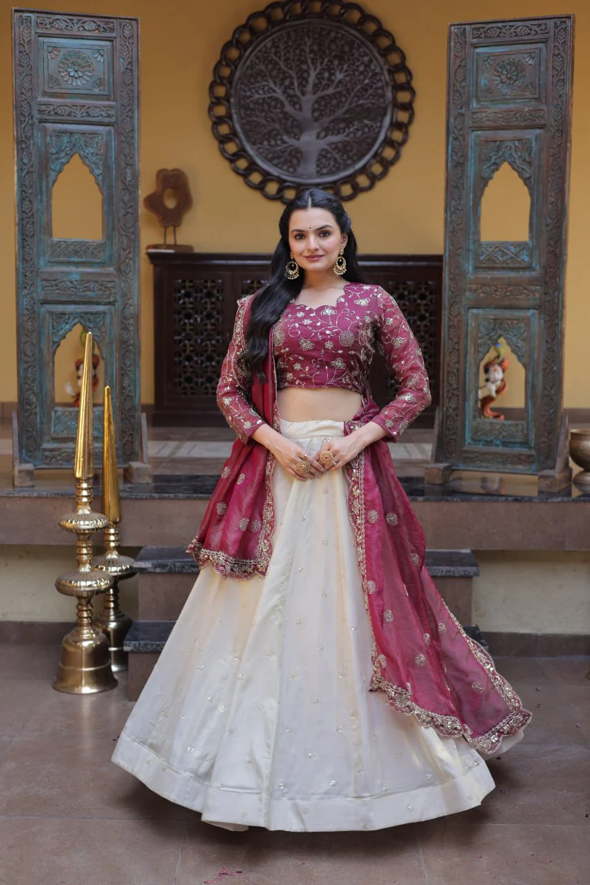 Luxury Cosmos Zari and Pipe Work Lehenga Set with Dupatta - Image 7