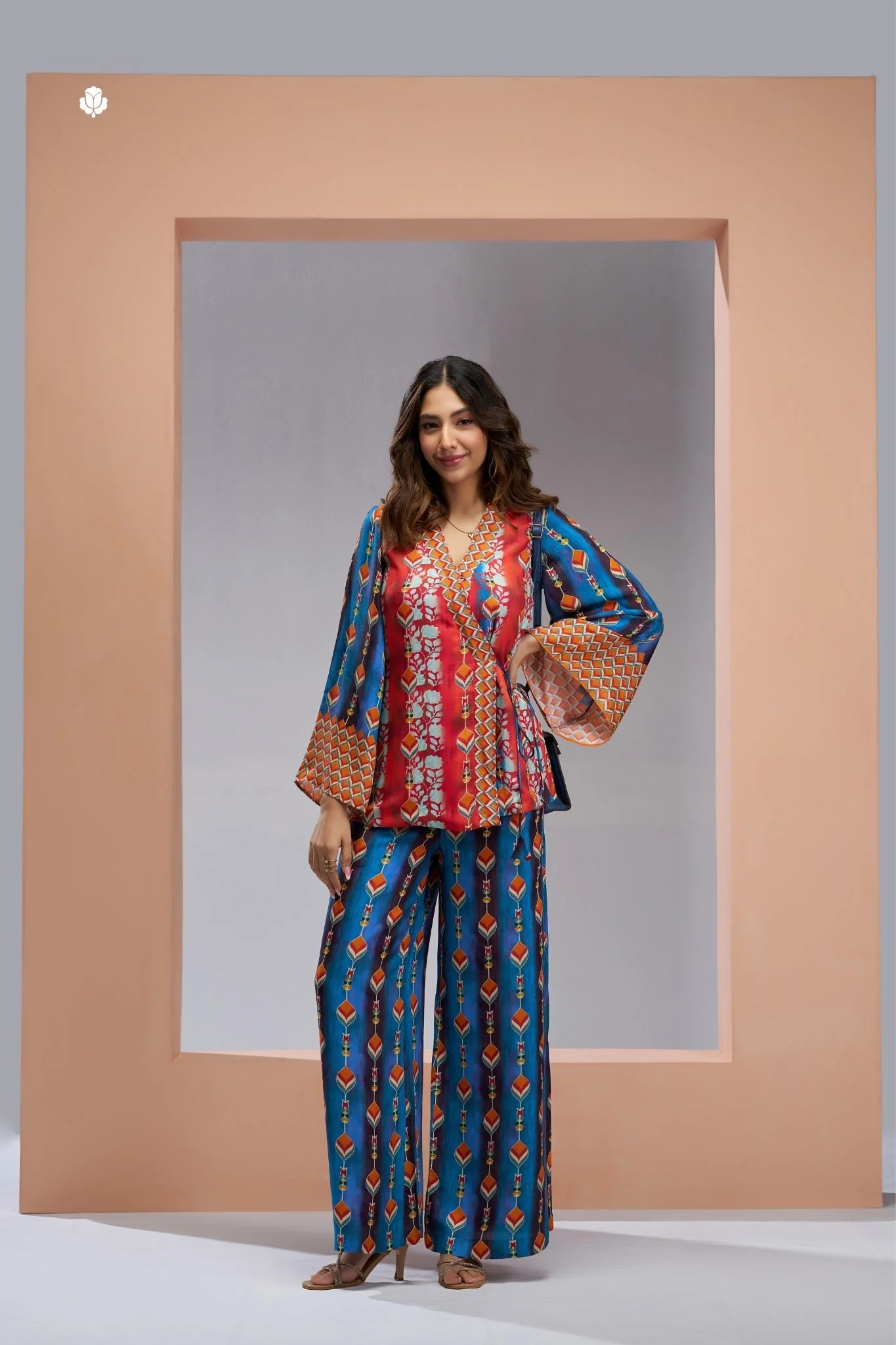 Luxury Muslin Silk Navy Blue Co Ord Set For Women