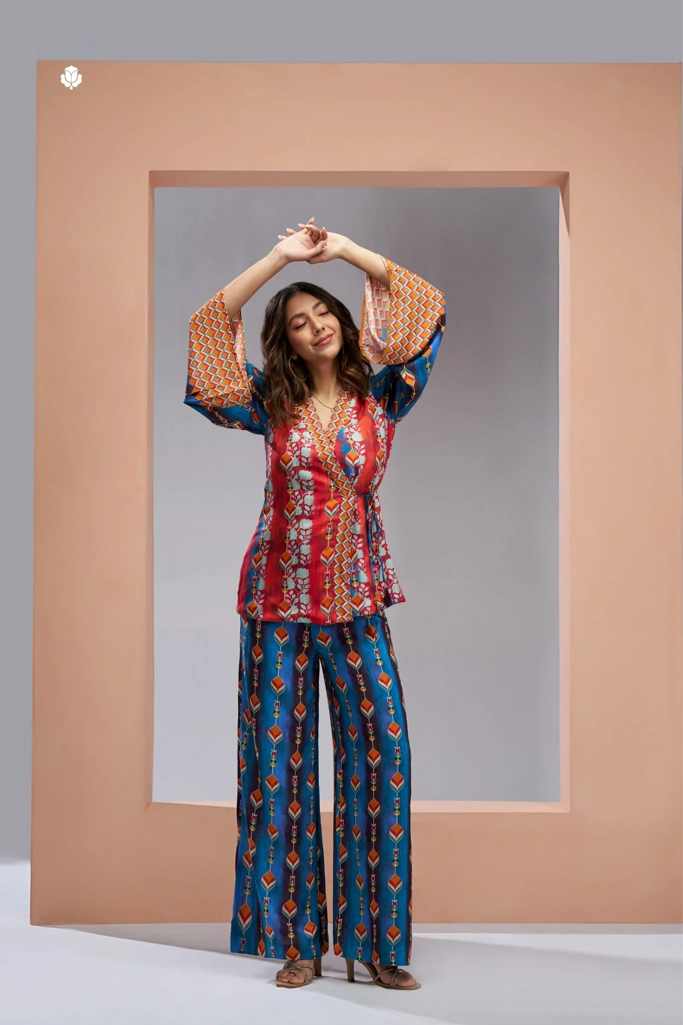 Luxury Muslin Silk Navy Blue Co Ord Set For Women - Image 3