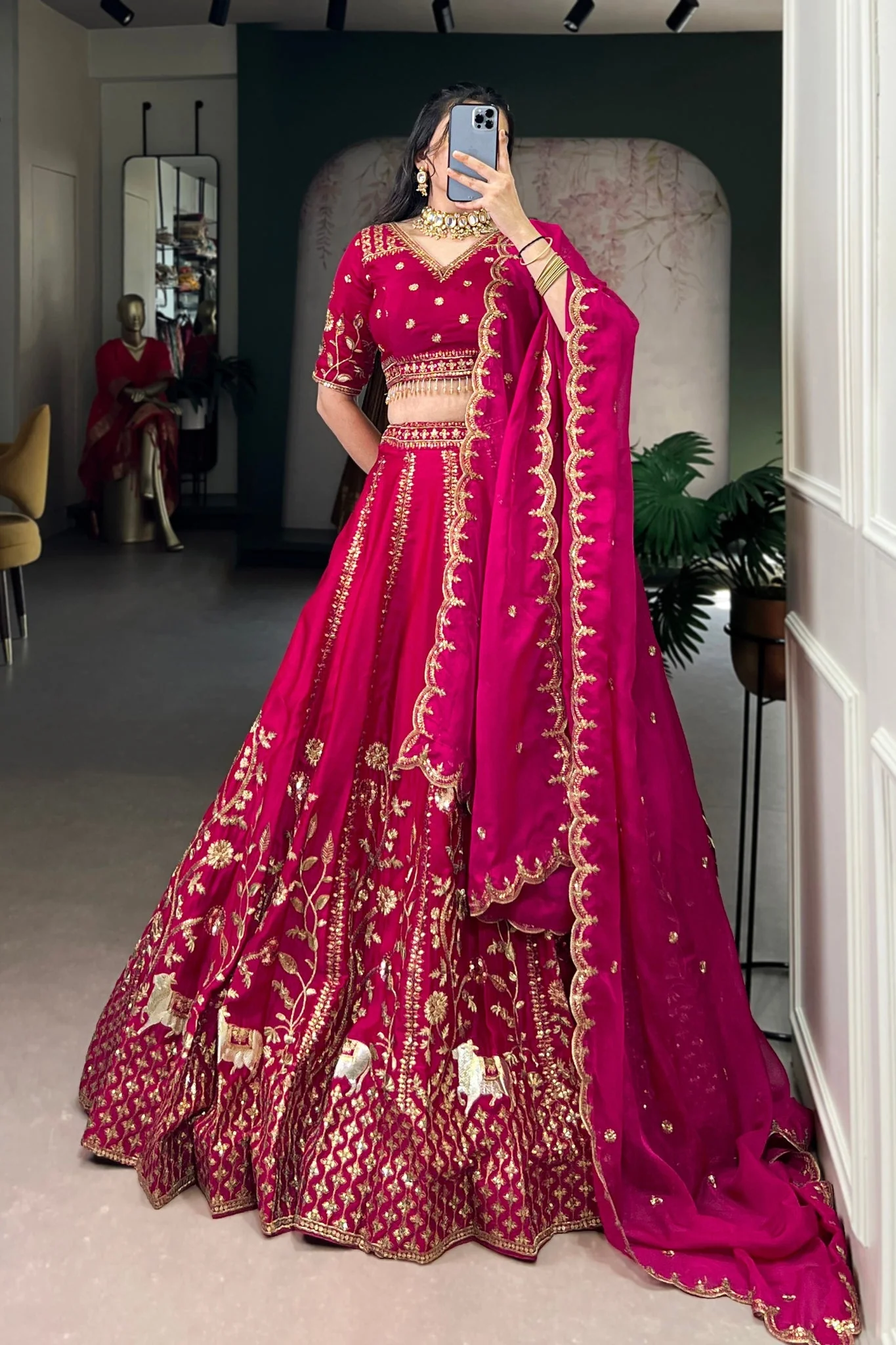 Luxury Natural Silk Pink Designer Sequins With Thread Embroidery Lehenga Set - Image 2