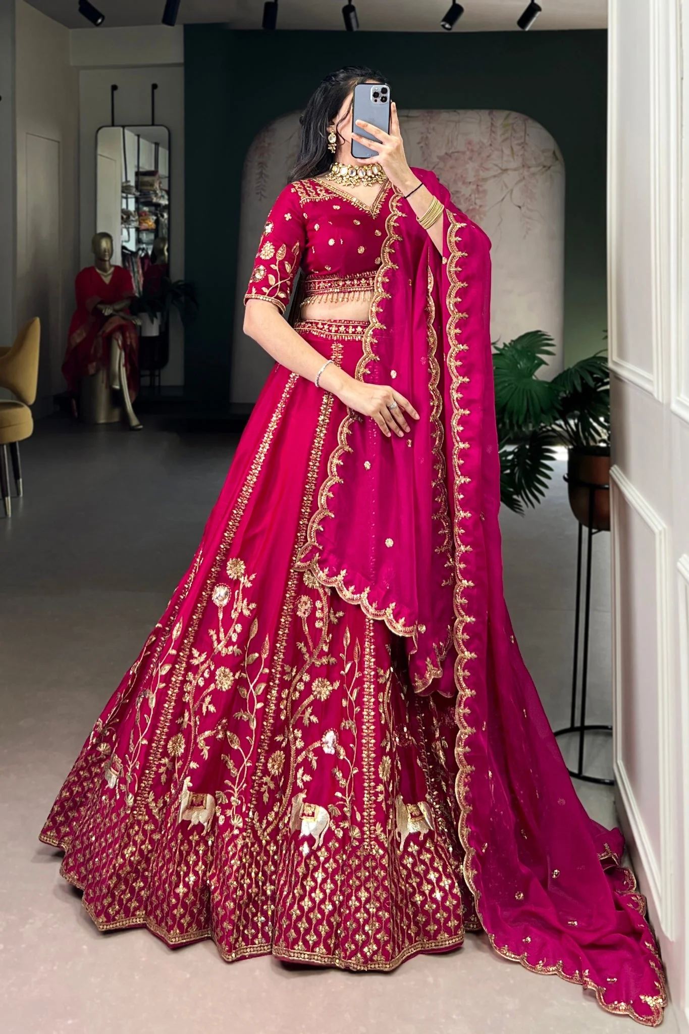 Luxury Natural Silk Pink Designer Sequins With Thread Embroidery Lehenga Set - Image 3