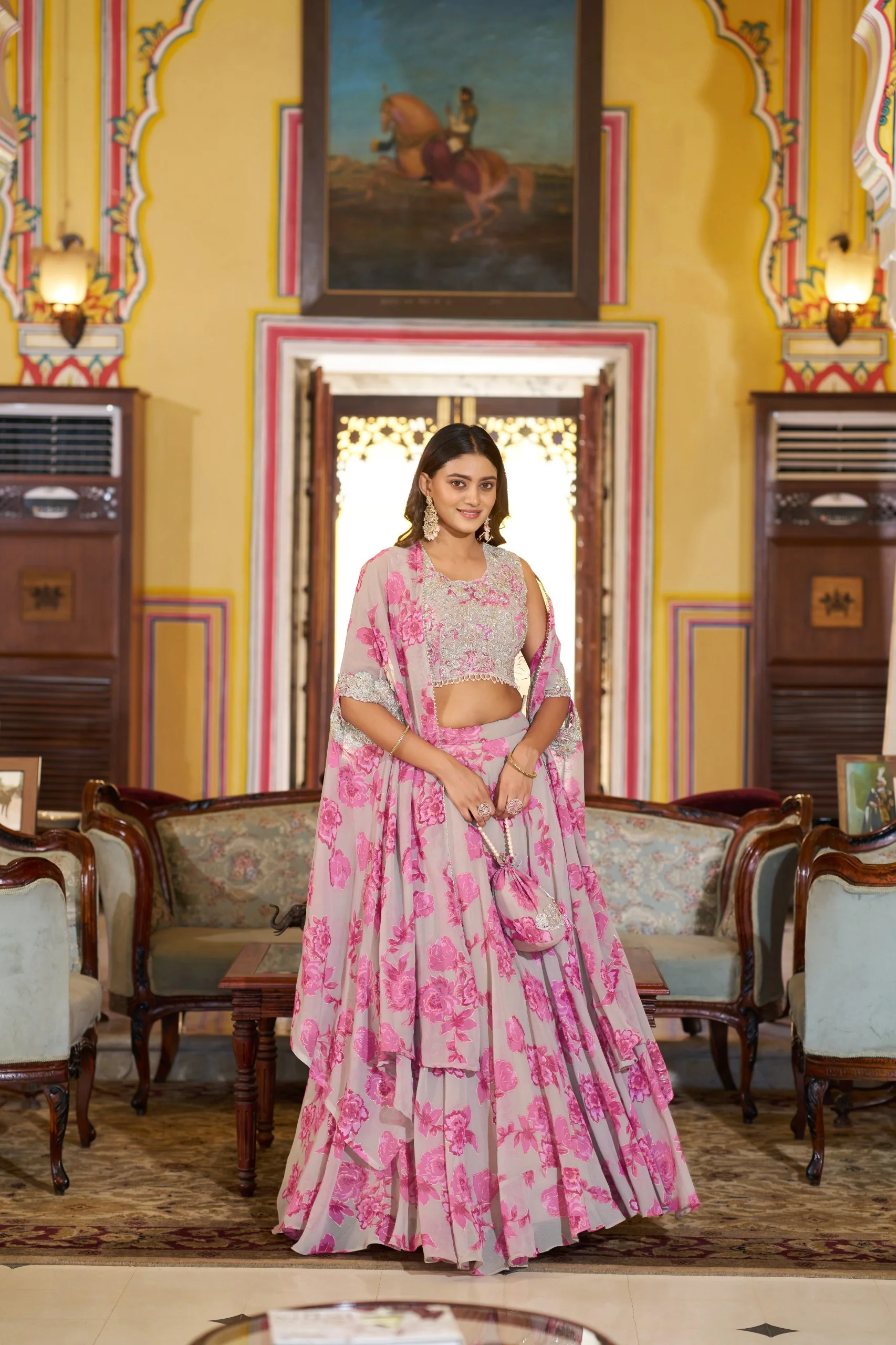 Luxury Pastel Georgette Embroidery Sequins Work Lehenga Set with Batwa - Image 12