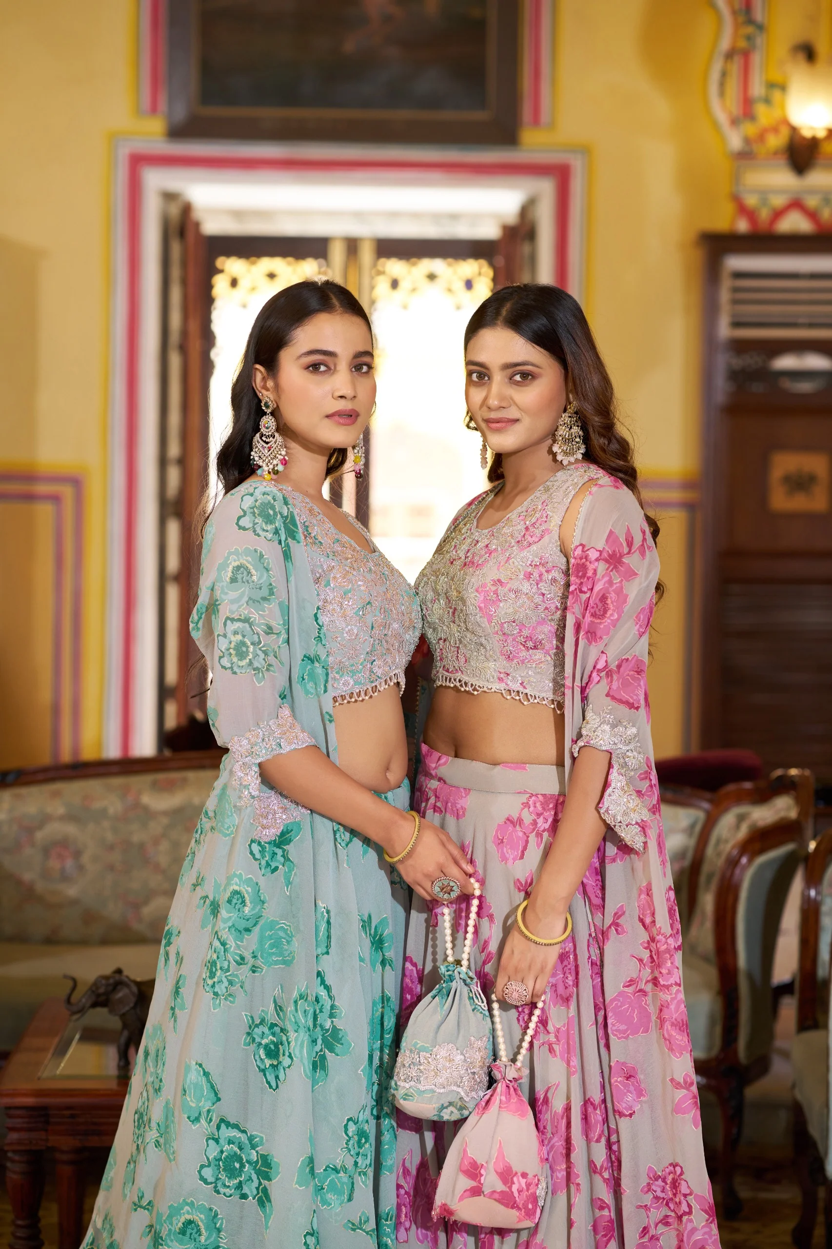 Luxury Pastel Georgette Embroidery Sequins Work Lehenga Set with Batwa - Image 15