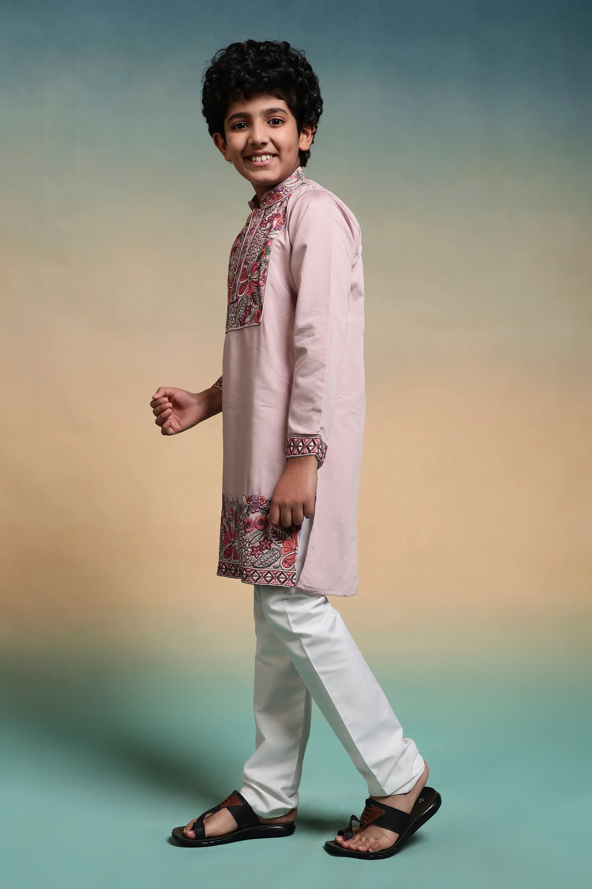 Luxury Pink Viscose Silk Embroidered Kurta Set For Festival - Image 5