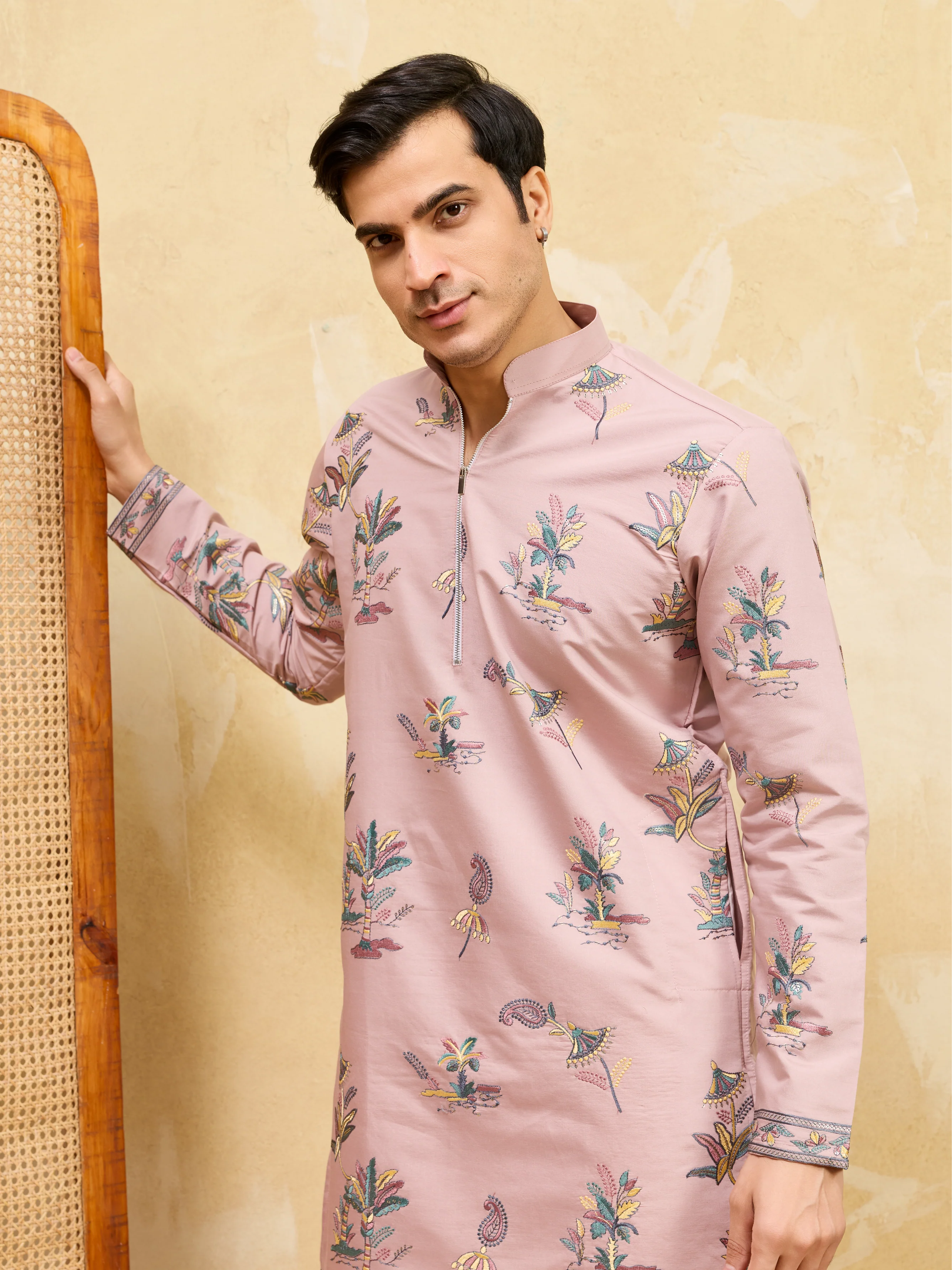 Luxury Pink Viscose Silk Kurta Ensemble for Celebrations - Image 2