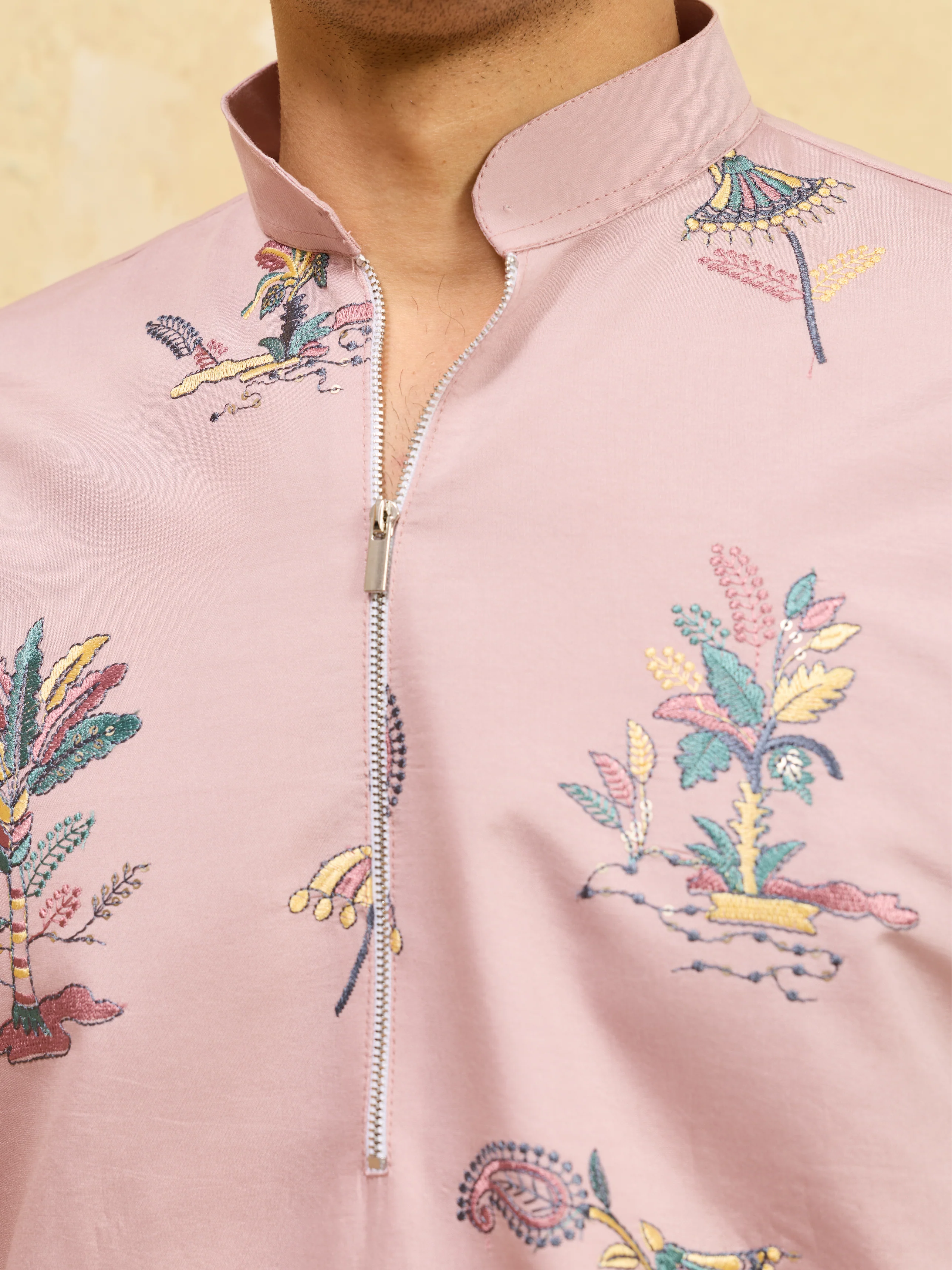 Luxury Pink Viscose Silk Kurta Ensemble for Celebrations - Image 3