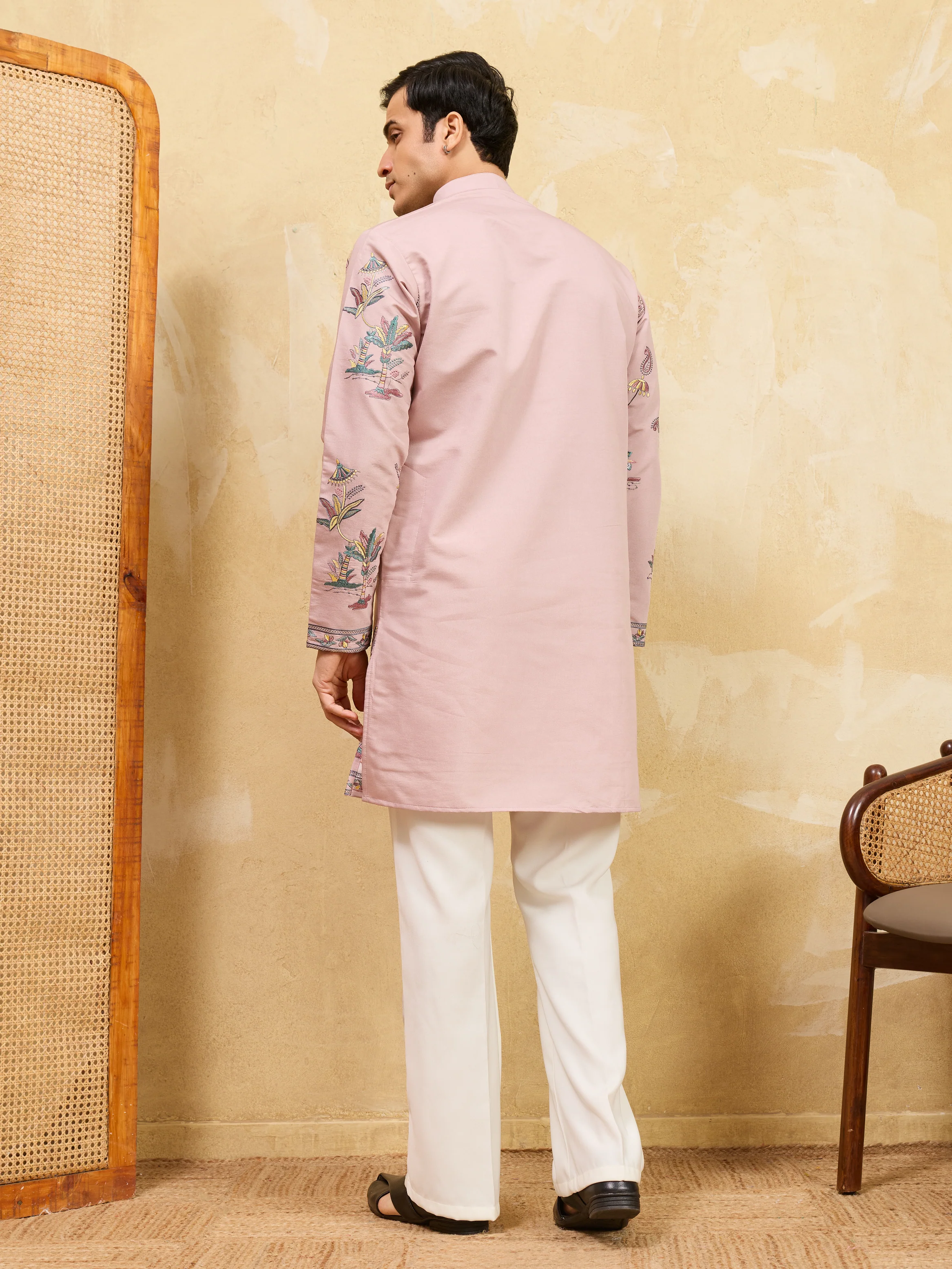 Luxury Pink Viscose Silk Kurta Ensemble for Celebrations - Image 7