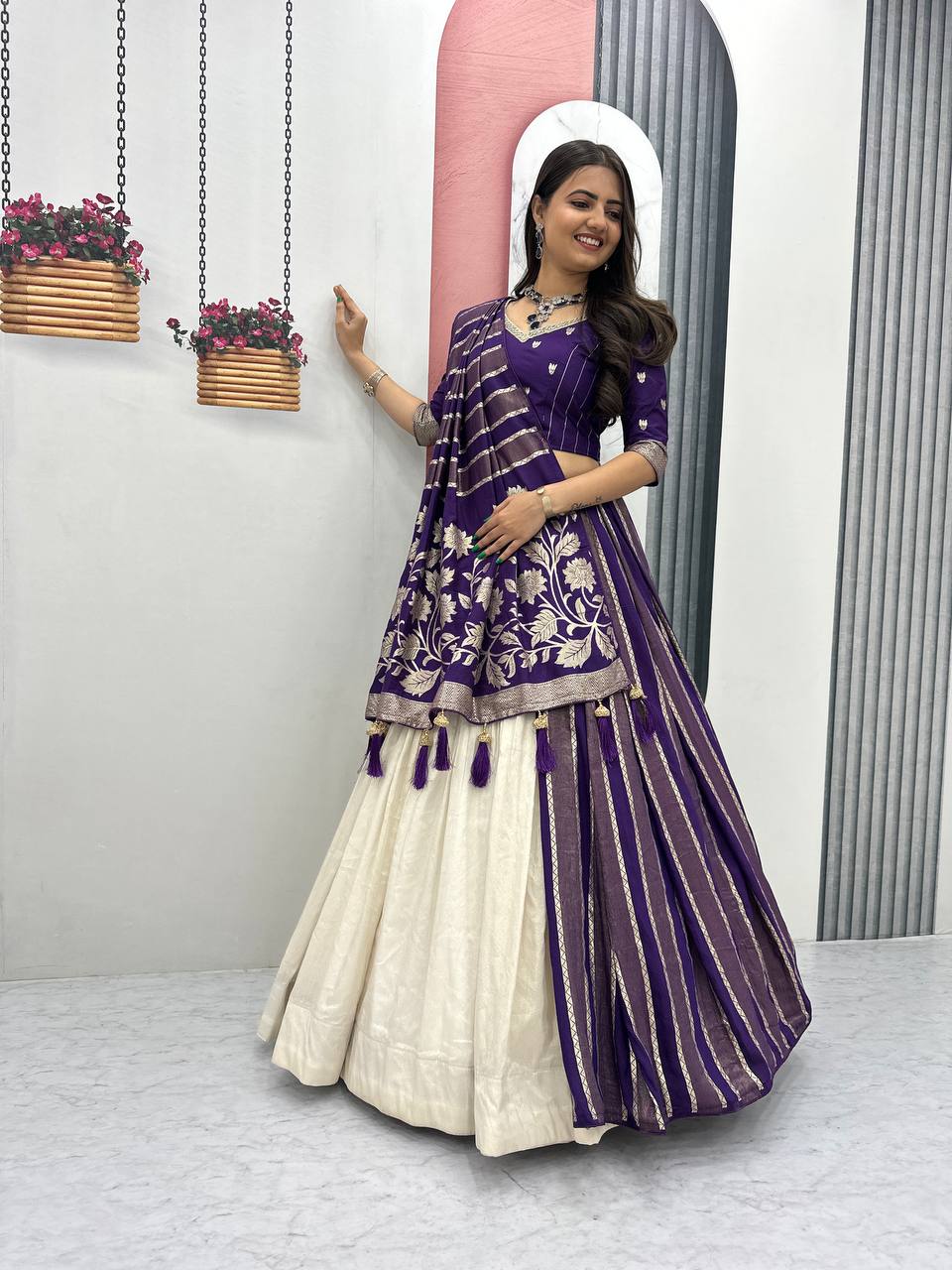 Luxury Pure Simar Silk Lehenga Choli with Flowing Long Dupatta - Image 10