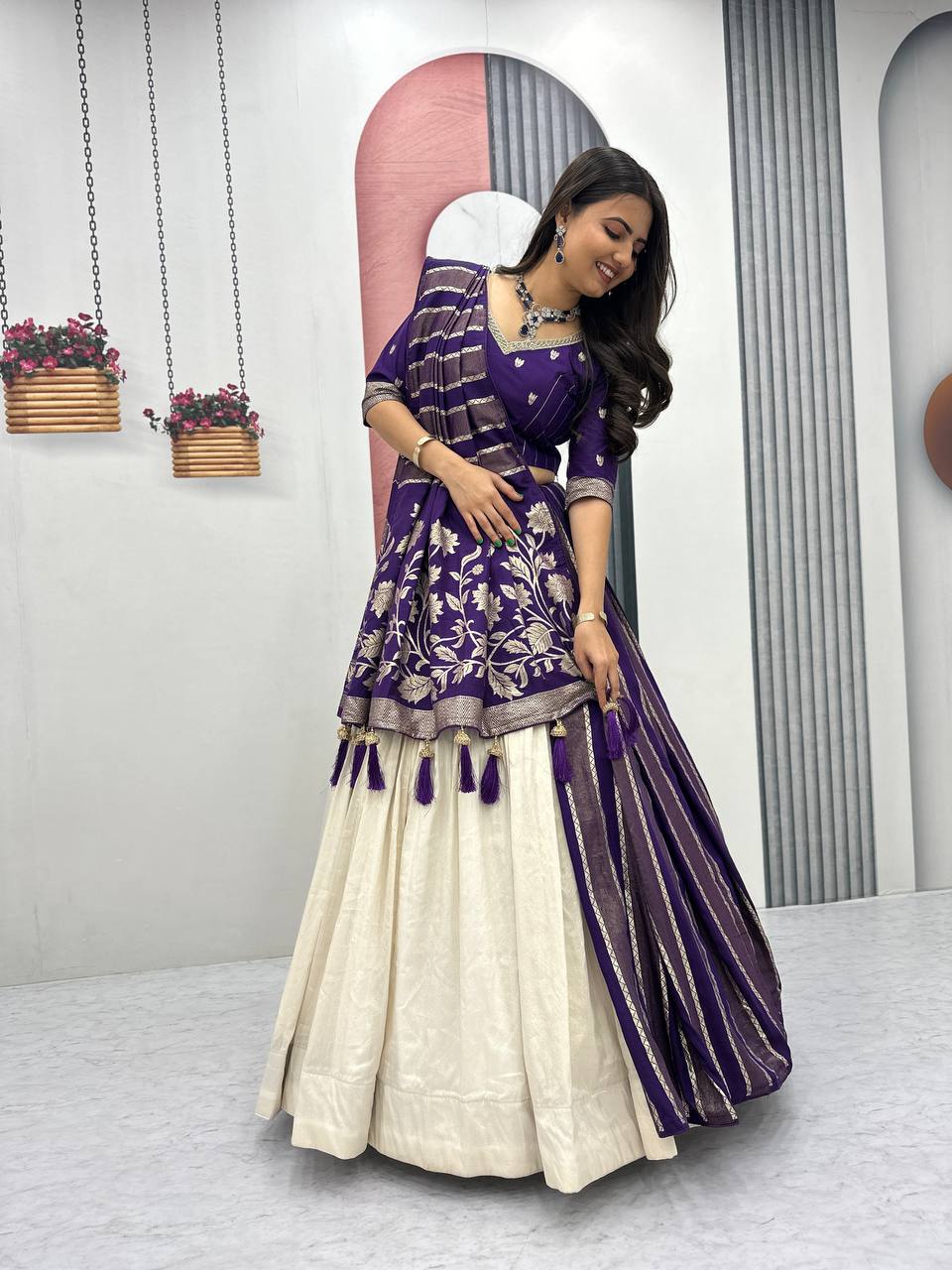 Luxury Pure Simar Silk Lehenga Choli with Flowing Long Dupatta - Image 11