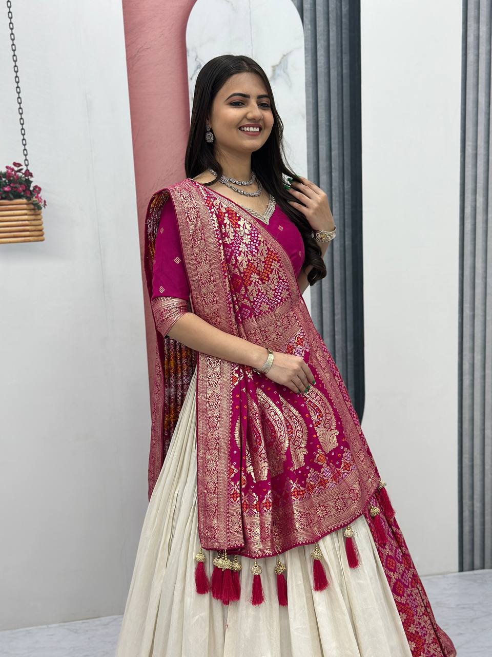 Luxury Pure Simar Silk Lehenga Choli with Flowing Long Dupatta - Image 2