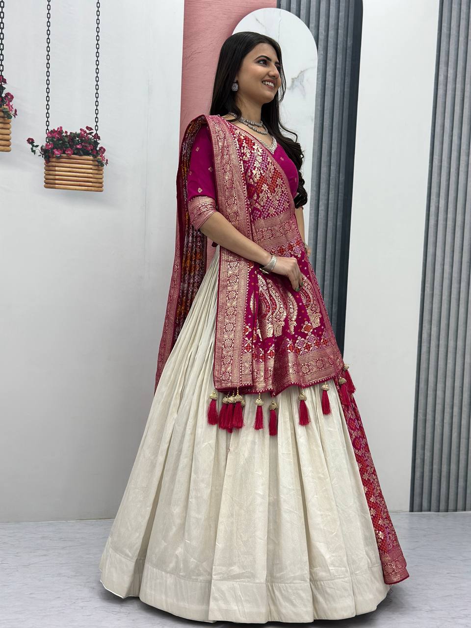 Luxury Pure Simar Silk Lehenga Choli with Flowing Long Dupatta - Image 3