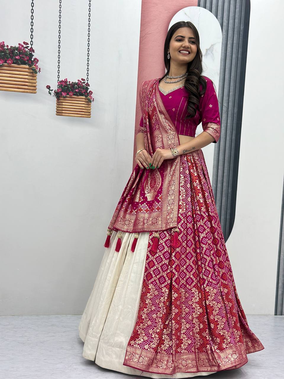 Luxury Pure Simar Silk Lehenga Choli with Flowing Long Dupatta - Image 4