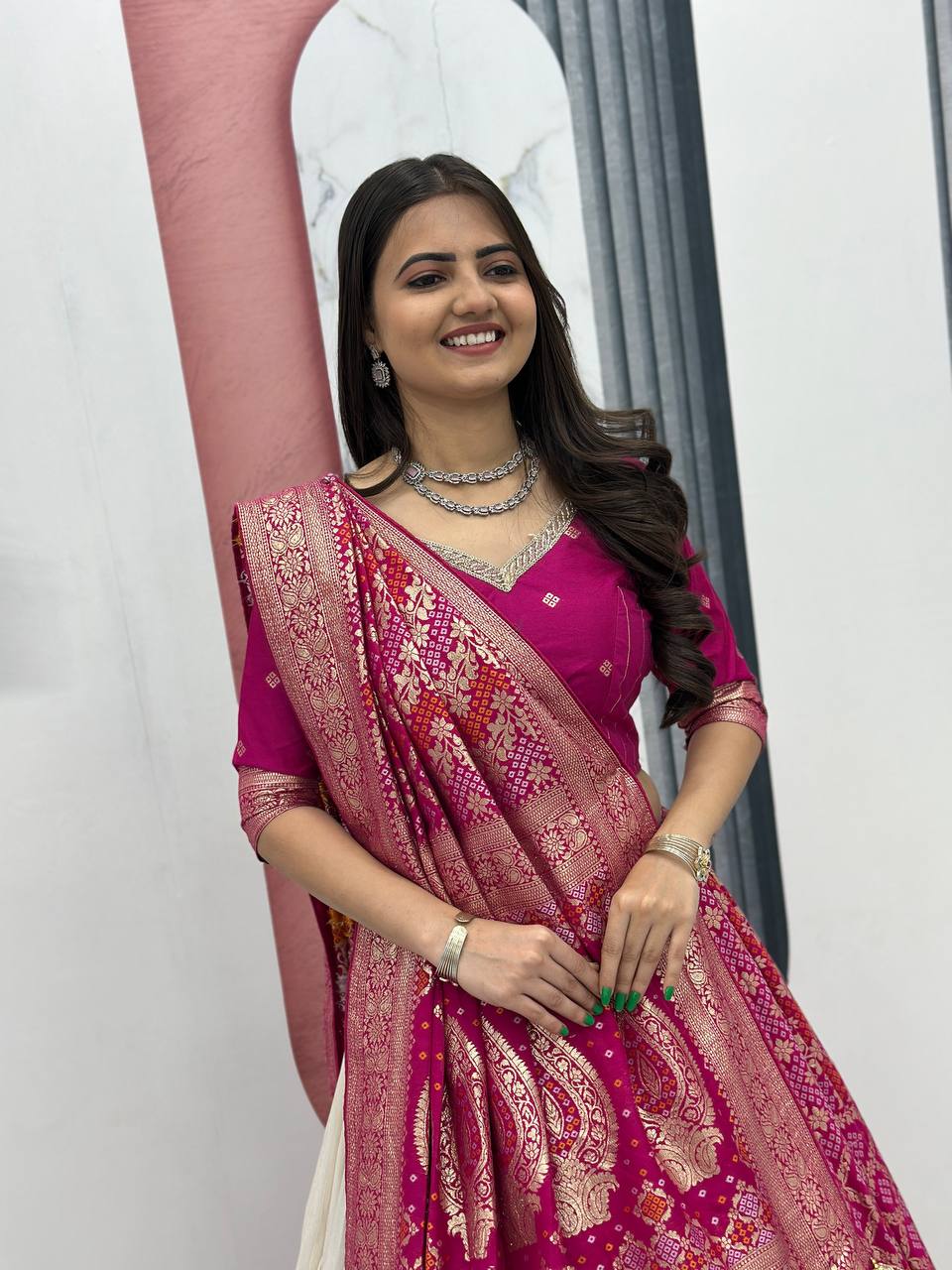 Luxury Pure Simar Silk Lehenga Choli with Flowing Long Dupatta - Image 5