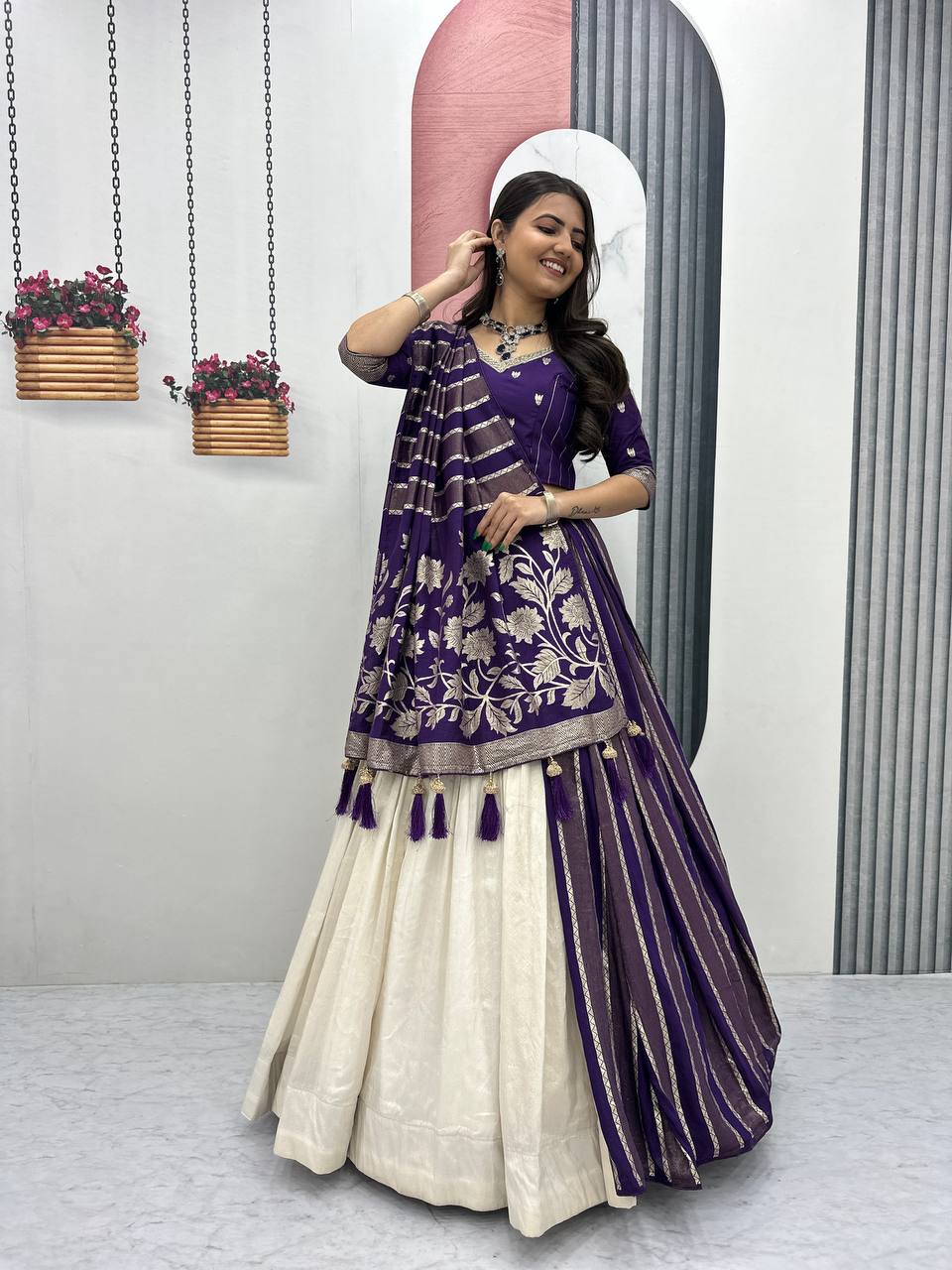 Luxury Pure Simar Silk Lehenga Choli with Flowing Long Dupatta - Image 6