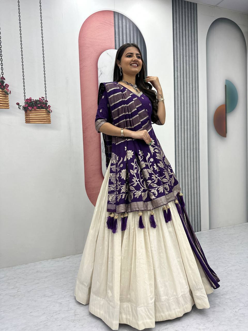 Luxury Pure Simar Silk Lehenga Choli with Flowing Long Dupatta - Image 7