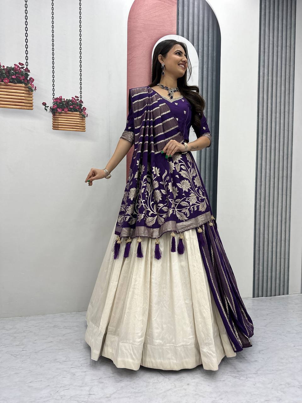Luxury Pure Simar Silk Lehenga Choli with Flowing Long Dupatta - Image 8