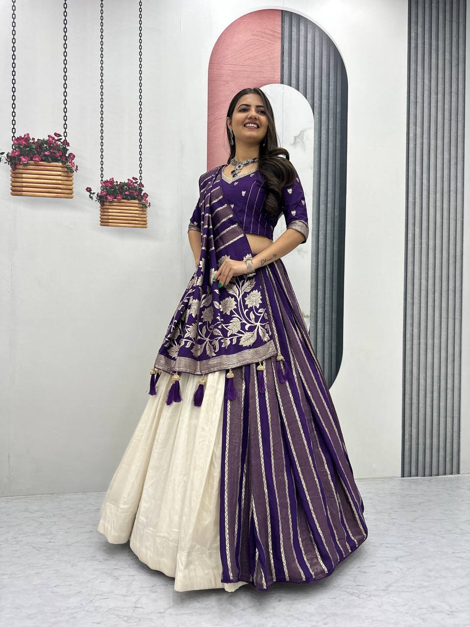 Luxury Pure Simar Silk Lehenga Choli with Flowing Long Dupatta - Image 9