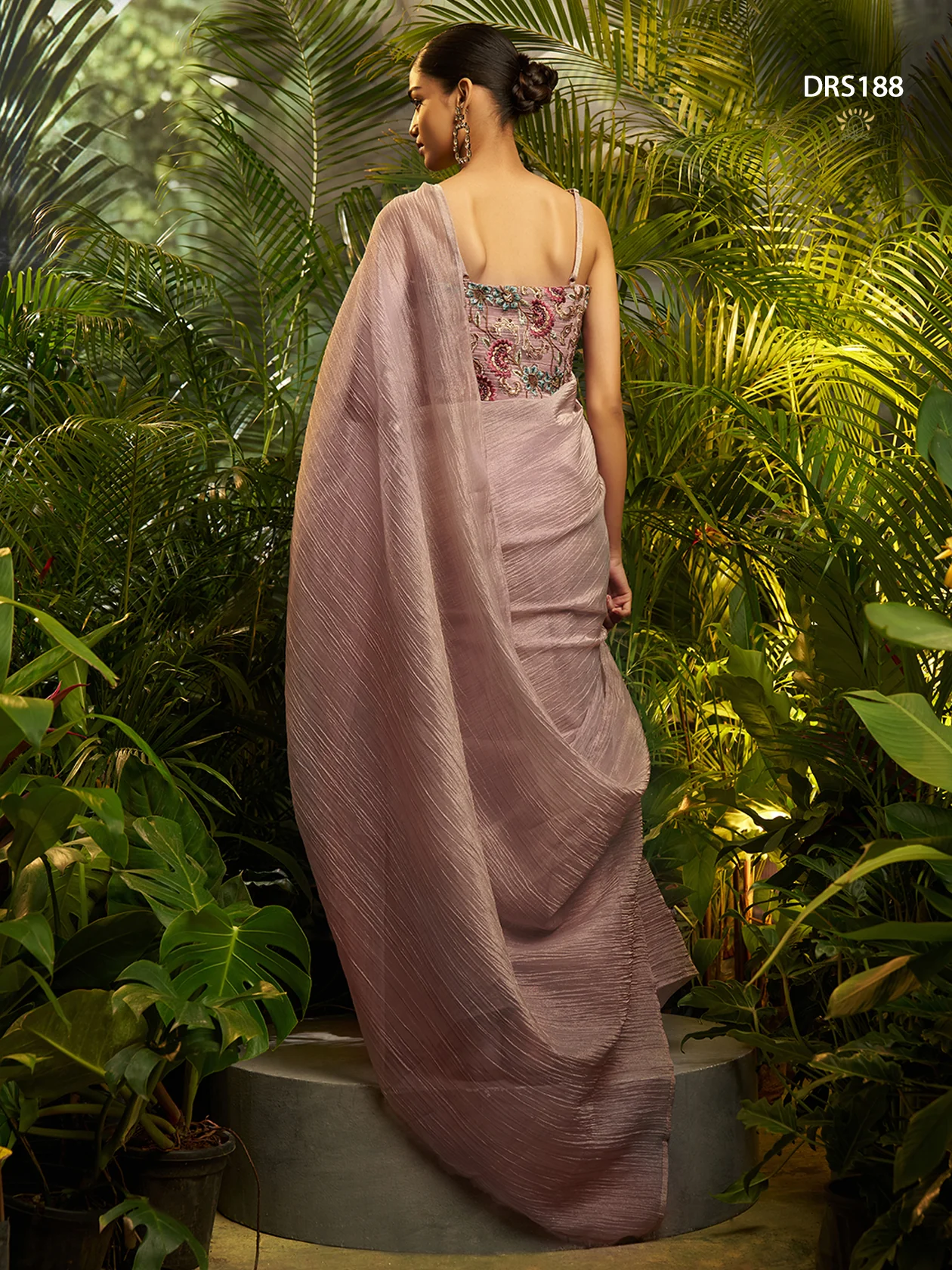 Luxury Pure Tissue Ready-to-Wear Pre-Draped Saree with Embroidered Stitched Blouse - Image 5