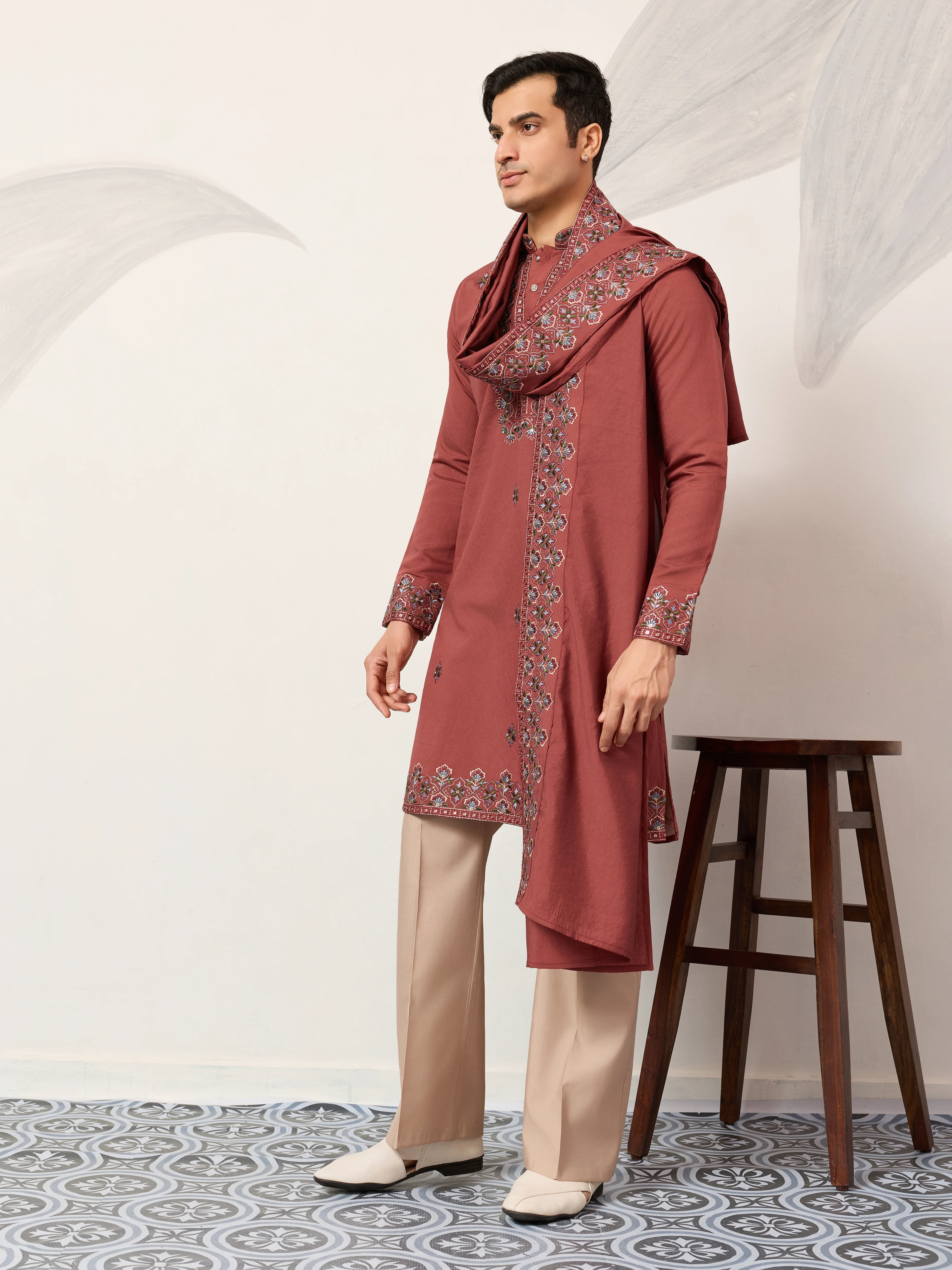 Luxury Royal Look Orange Kurta with Dupatta for Mens Collection - Image 5