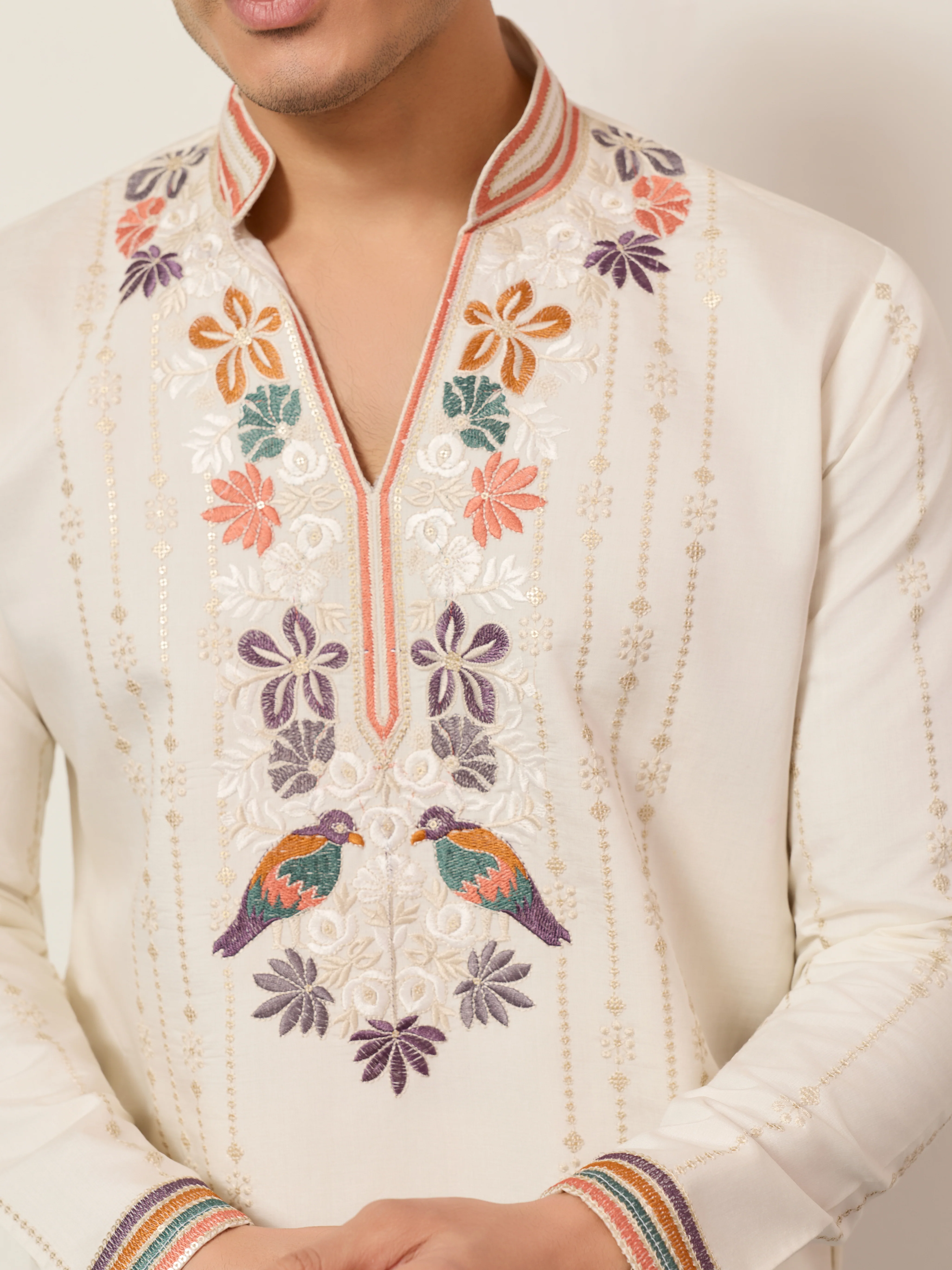 Luxury White V Neck Kurta Pant for Festive Wear - Image 2