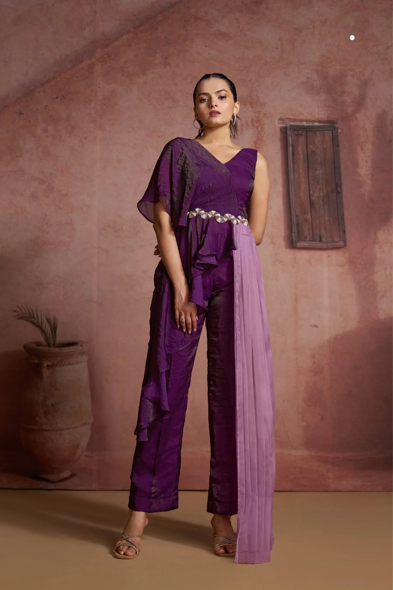 Luxury Wine Organza Co Ord Set For Women - Image 2