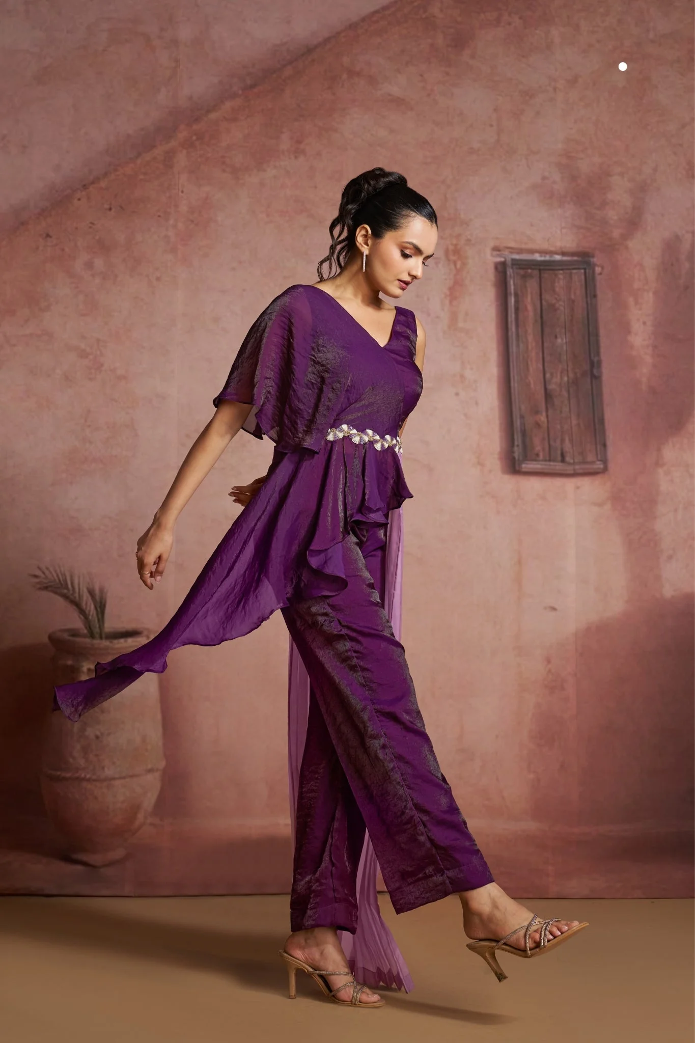 Luxury Wine Organza Co Ord Set For Women - Image 4
