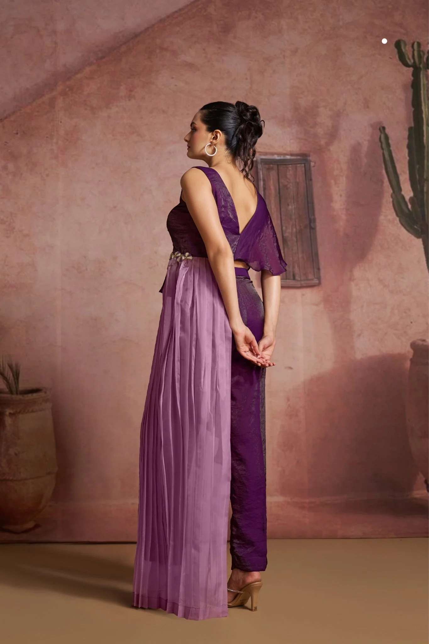 Luxury Wine Organza Co Ord Set For Women - Image 5