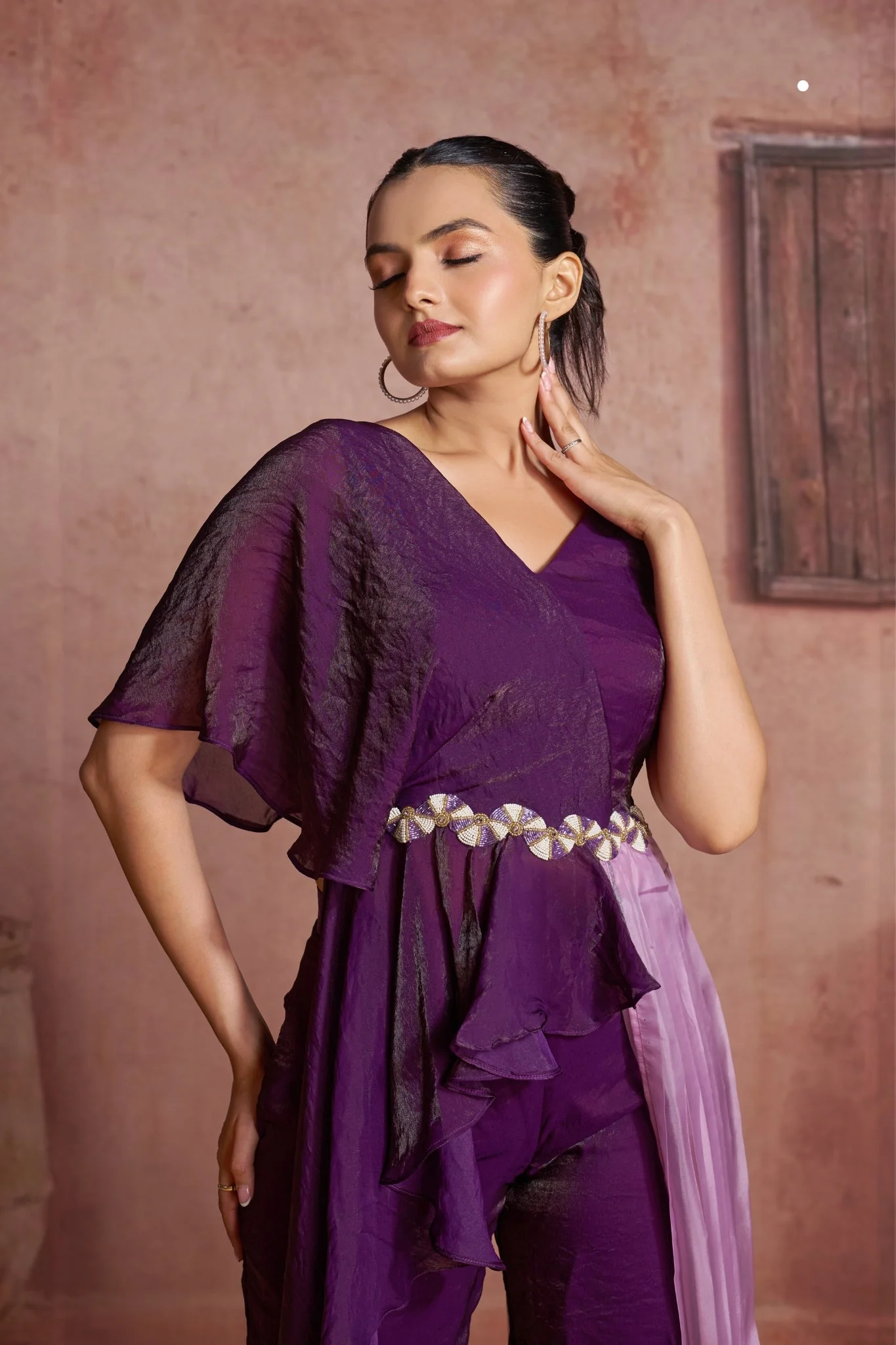 Luxury Wine Organza Co Ord Set For Women - Image 6