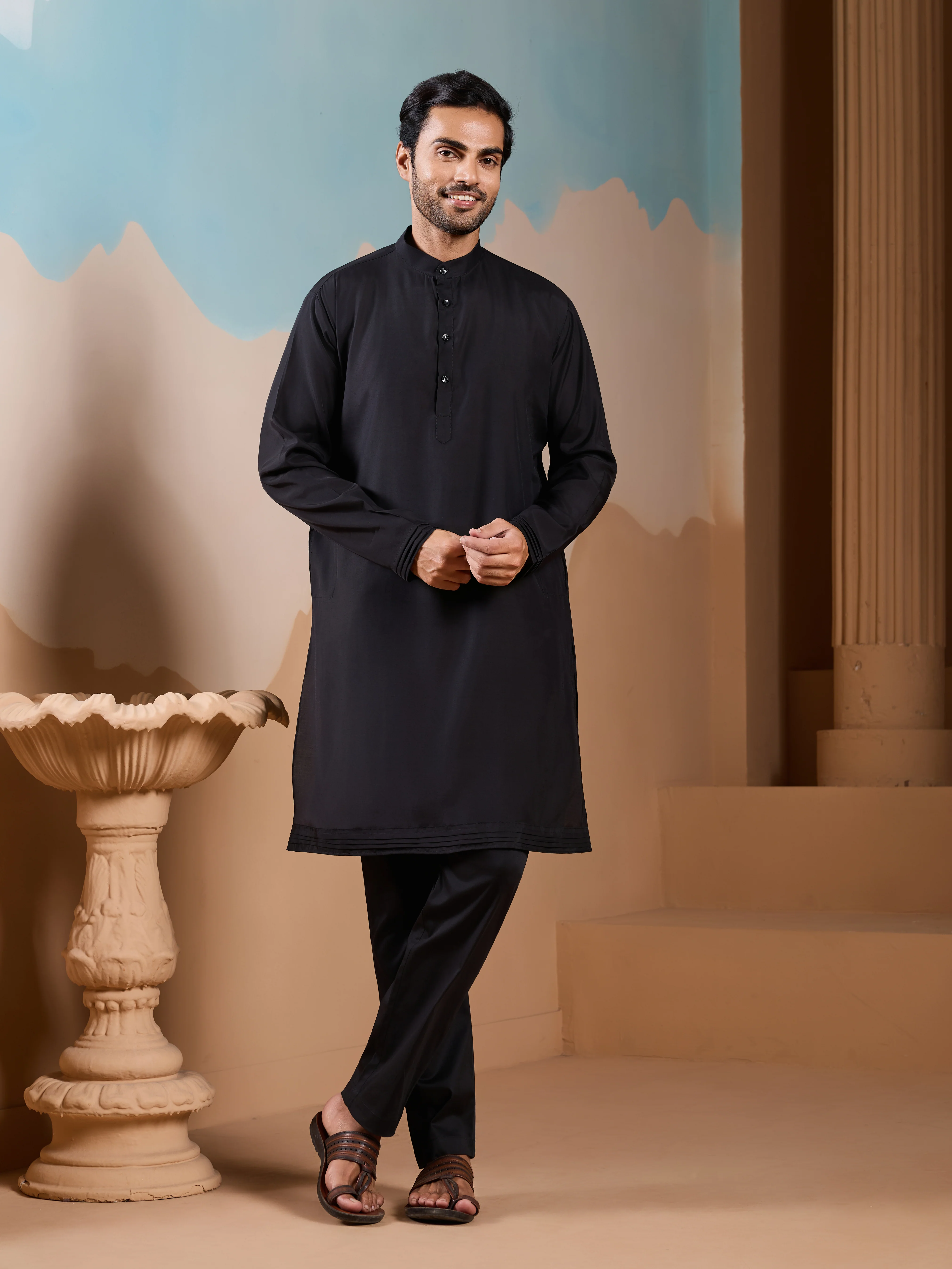 Magic Black Wedding Look Koti Kurta Set for Mens Wear - Image 5