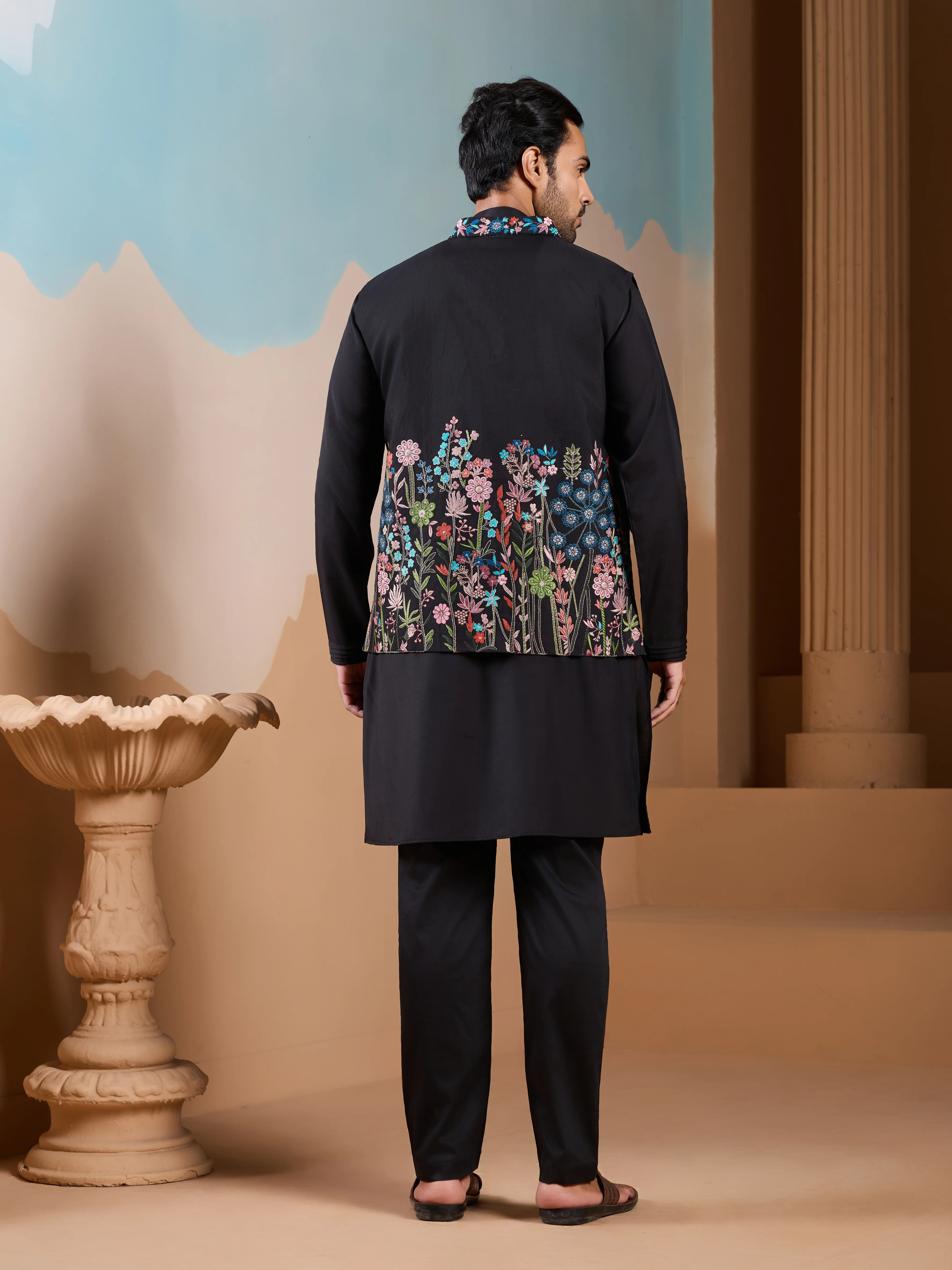 Magic Black Wedding Look Koti Kurta Set for Mens Wear - Image 6