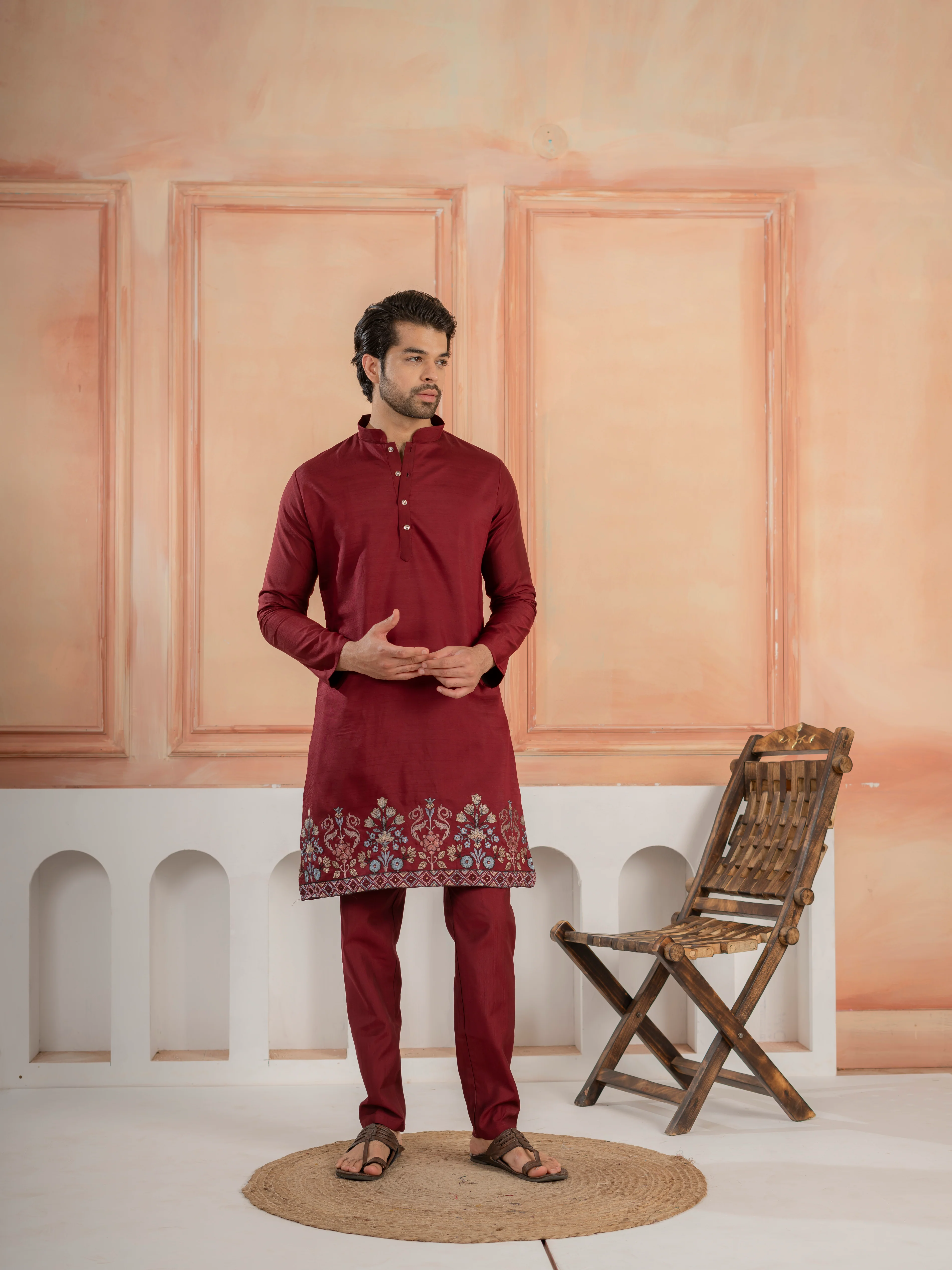 Maroon Color Traditional Special Koti Kurta Set for Men's Wear - Image 6